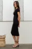 Black Short Sleeve Rib Knit Midi Dress sold by Pinkblush