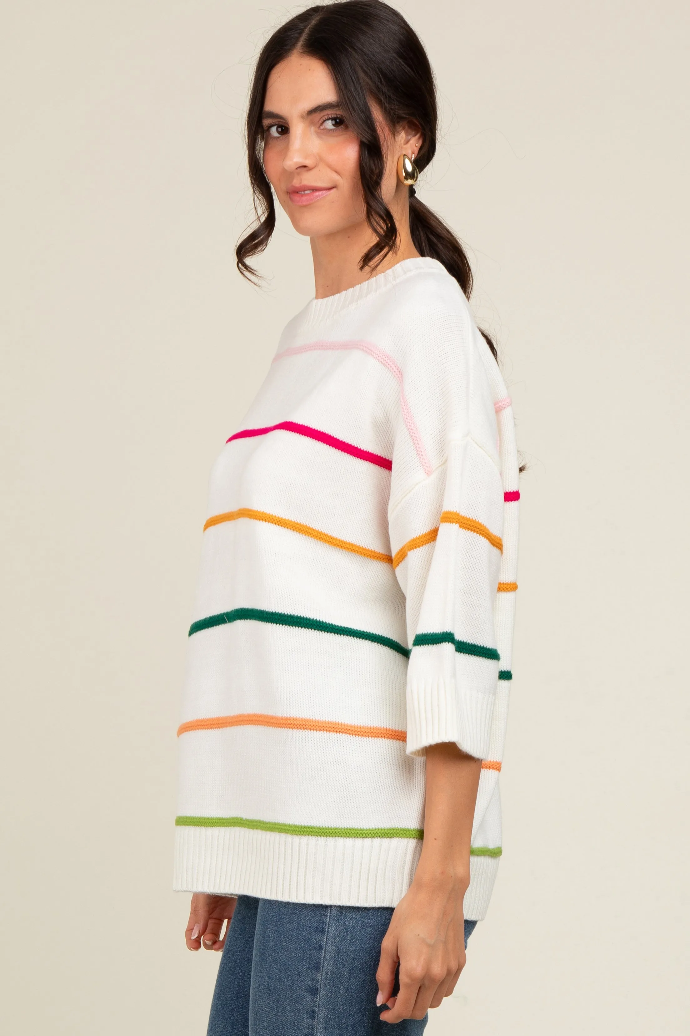 Ivory Multicolor Stripe Sweater Top sold by Pinkblush product image thumbnail 3