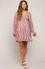 Burgundy Floral Stripe Smocked Long Sleeve Maternity Dress sold by Pinkblush