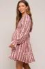 Burgundy Floral Stripe Smocked Long Sleeve Maternity Dress sold by Pinkblush