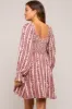 Burgundy Floral Stripe Smocked Long Sleeve Maternity Dress sold by Pinkblush