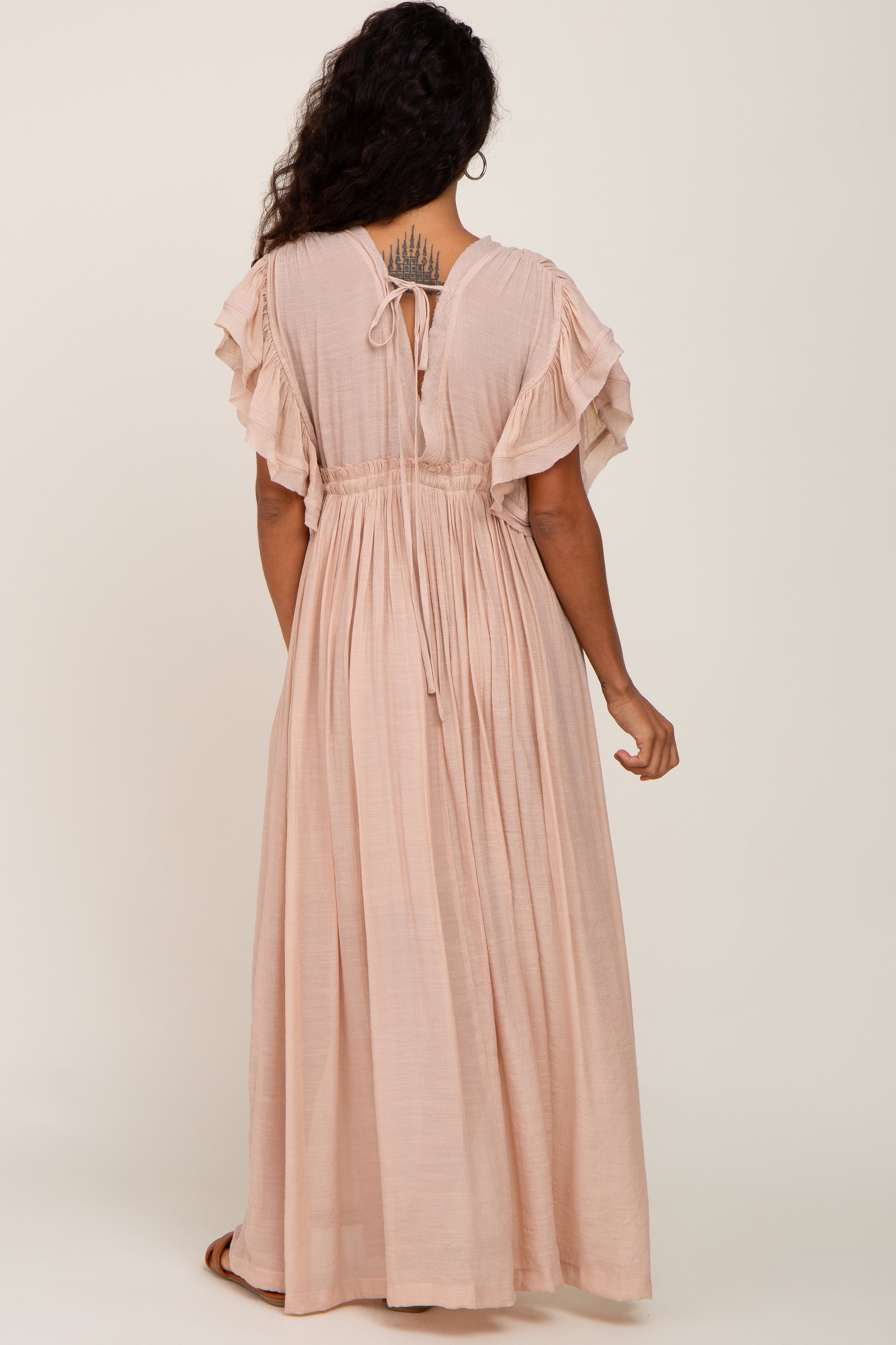 Light Pink Deep V-Neck Button Down Maxi Dress sold by Pinkblush product image thumbnail 3