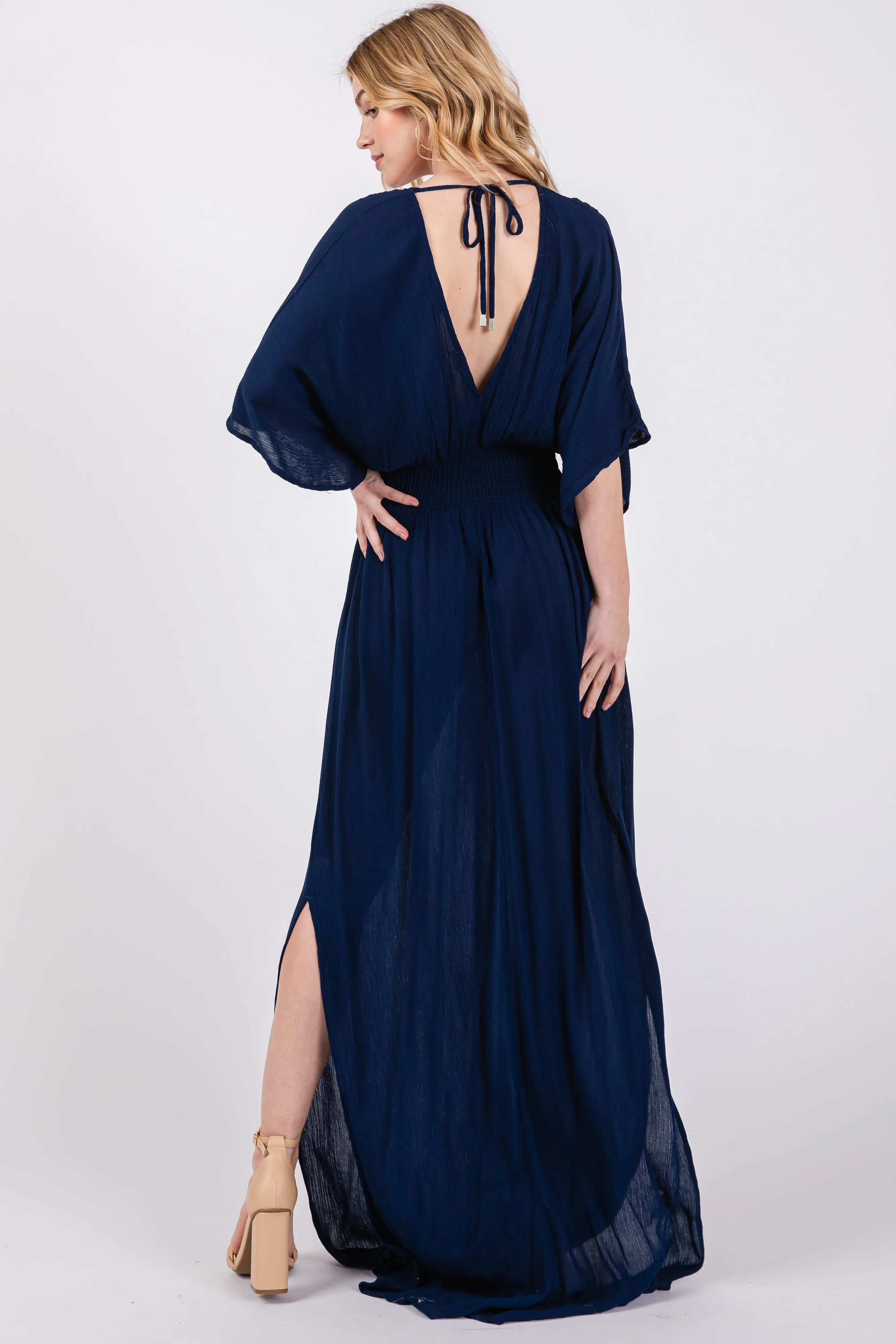 Navy Lightweight Deep V-Neck Maxi Dress sold by Pinkblush product image thumbnail 3