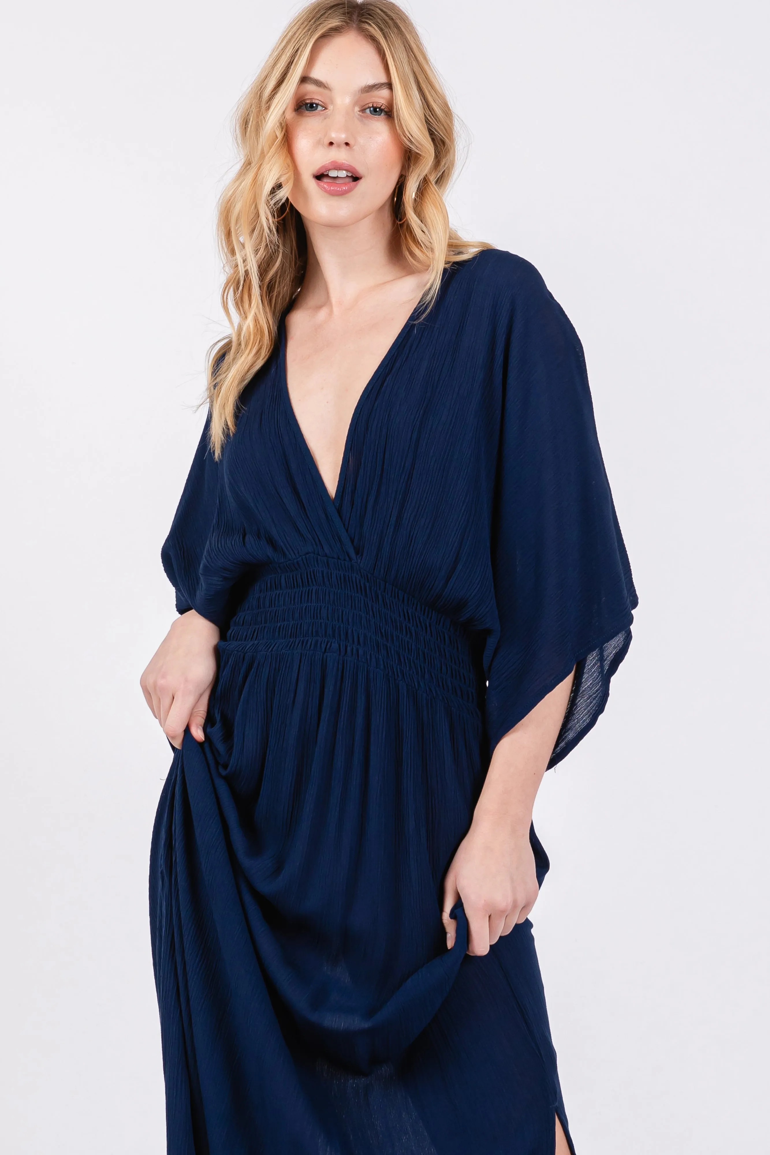 Navy Lightweight Deep V-Neck Maxi Dress sold by Pinkblush product image thumbnail 4