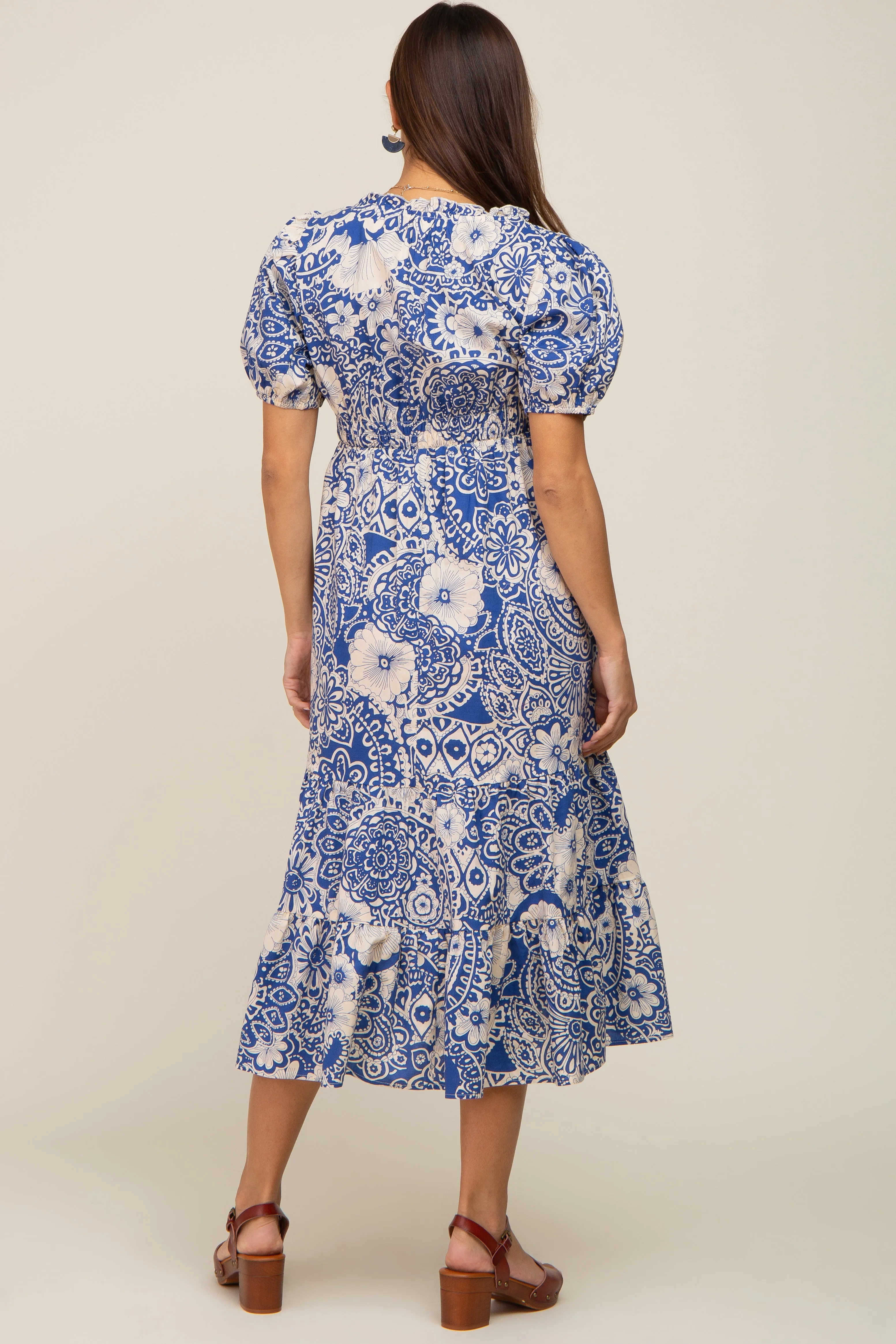 Blue Floral Tiered Maternity Midi Dress sold by Pinkblush product image thumbnail 3