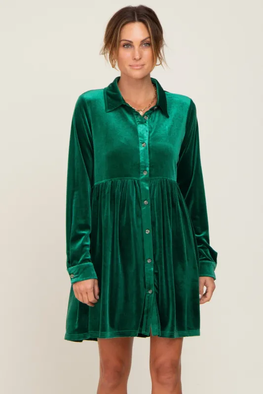 Emerald Green Velvet Button Down Mini Dress sold by Pinkblush