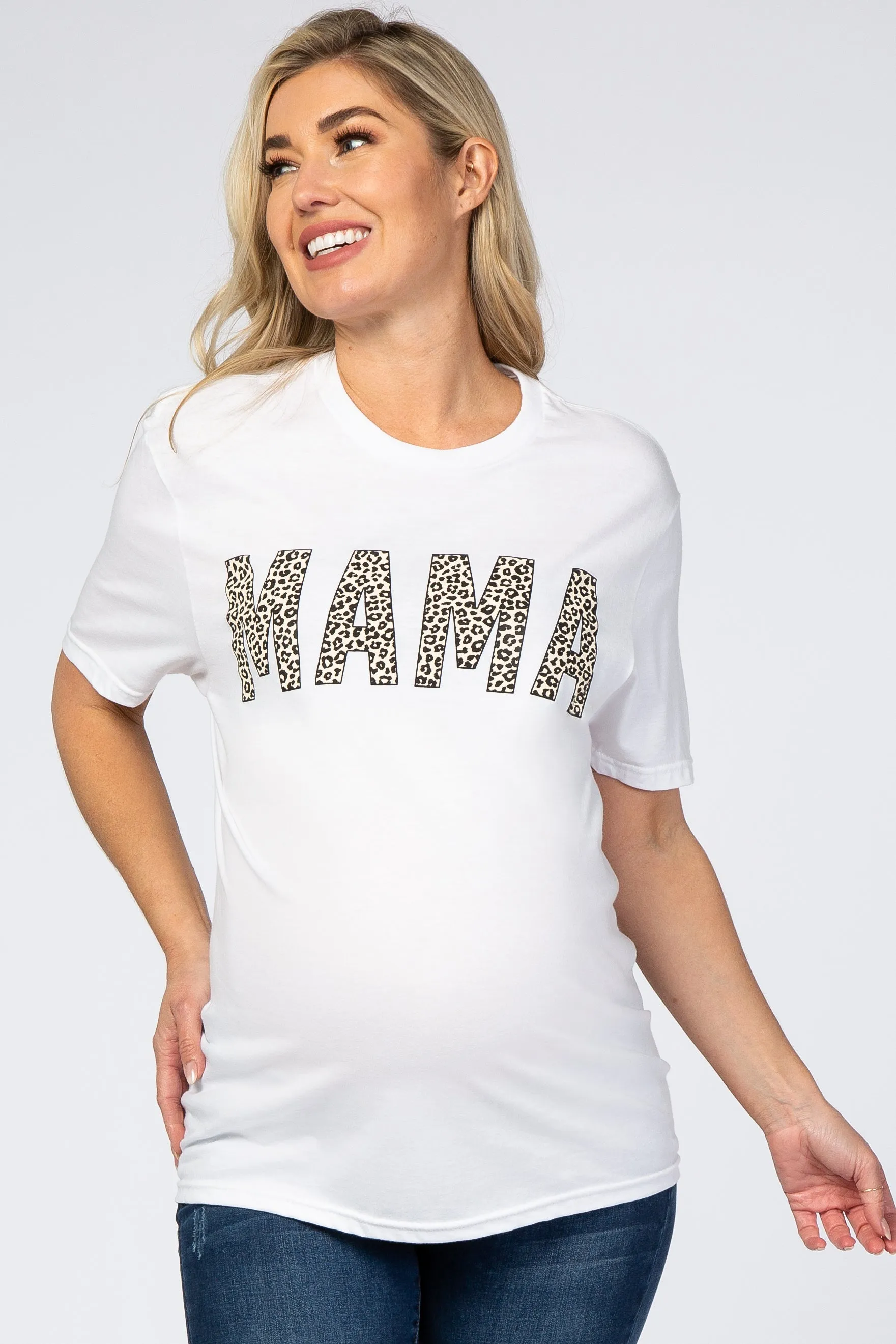 White Animal Print Mama Graphic Maternity Top sold by Pinkblush