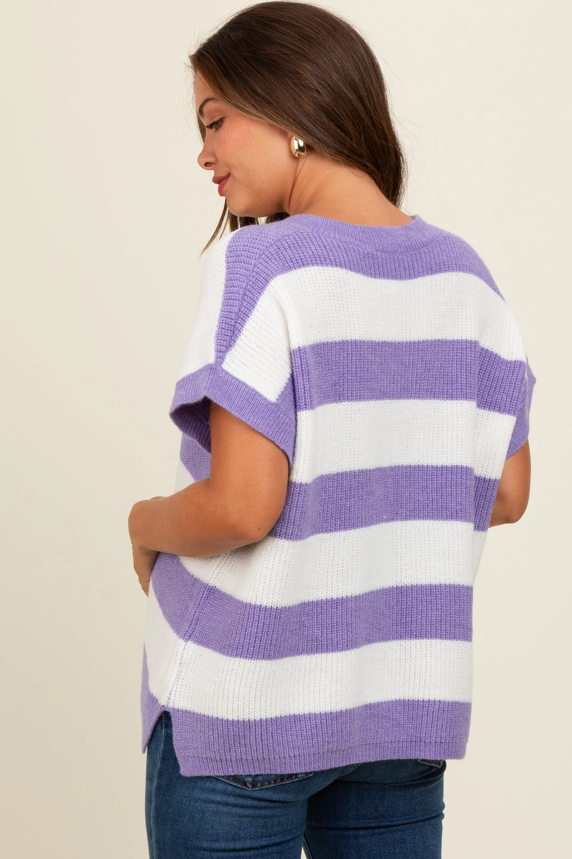 Purple Striped V-Neck Maternity Sweater Top sold by Pinkblush product image thumbnail 4