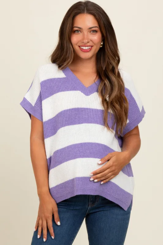 Purple Striped V-Neck Maternity Sweater Top sold by Pinkblush