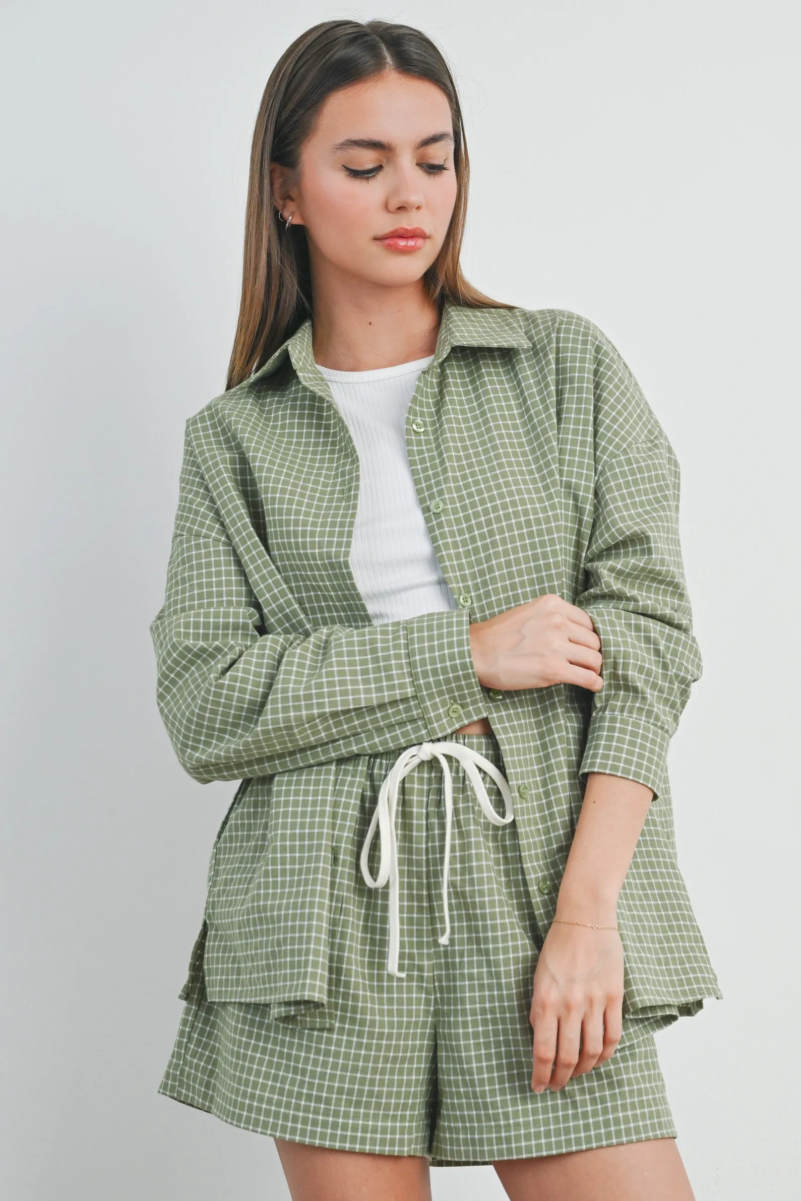 Olive Checker Plaid Button Down Shirt sold by Pinkblush