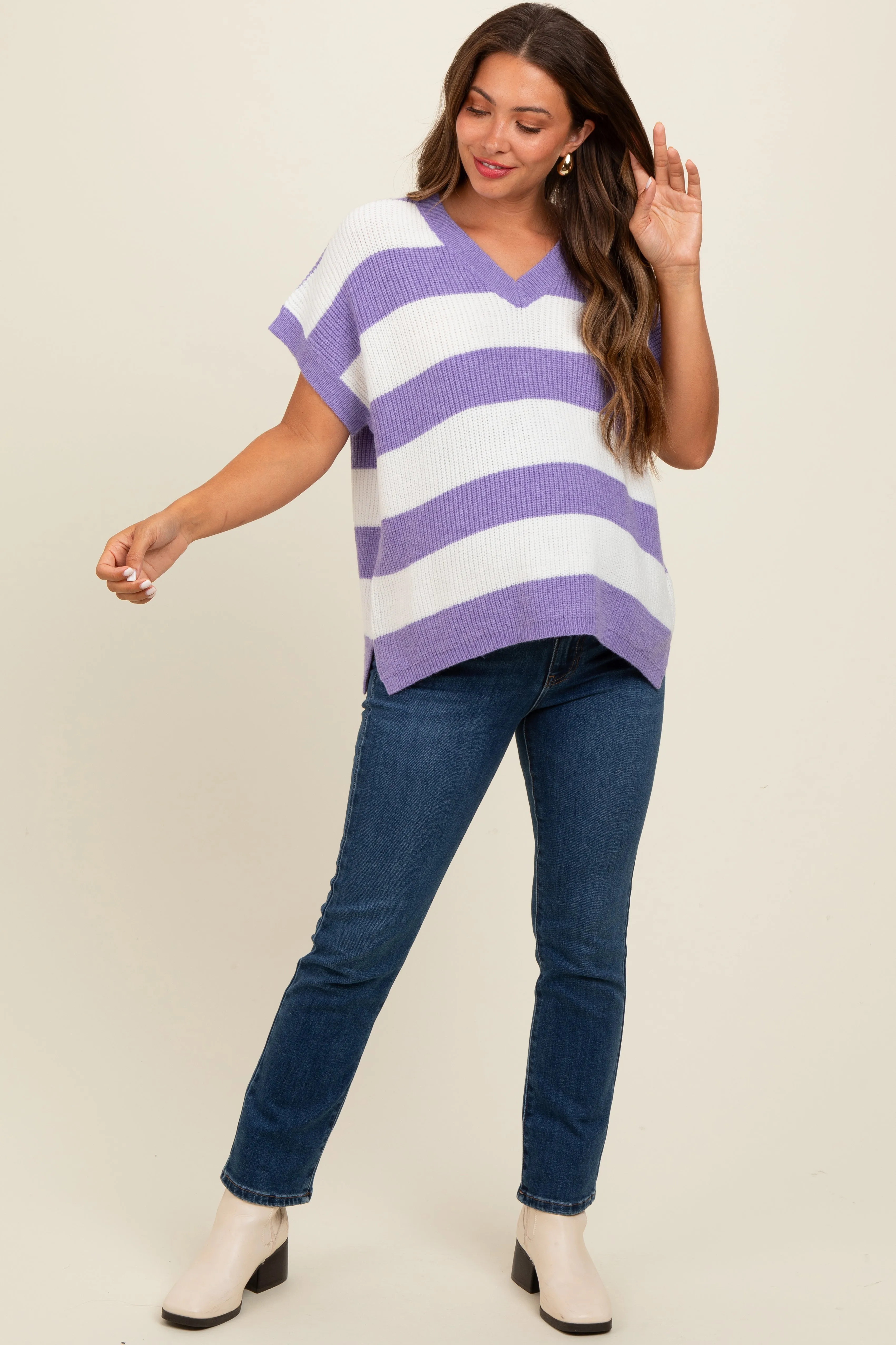 Purple Striped V-Neck Maternity Sweater Top sold by Pinkblush product image thumbnail 2