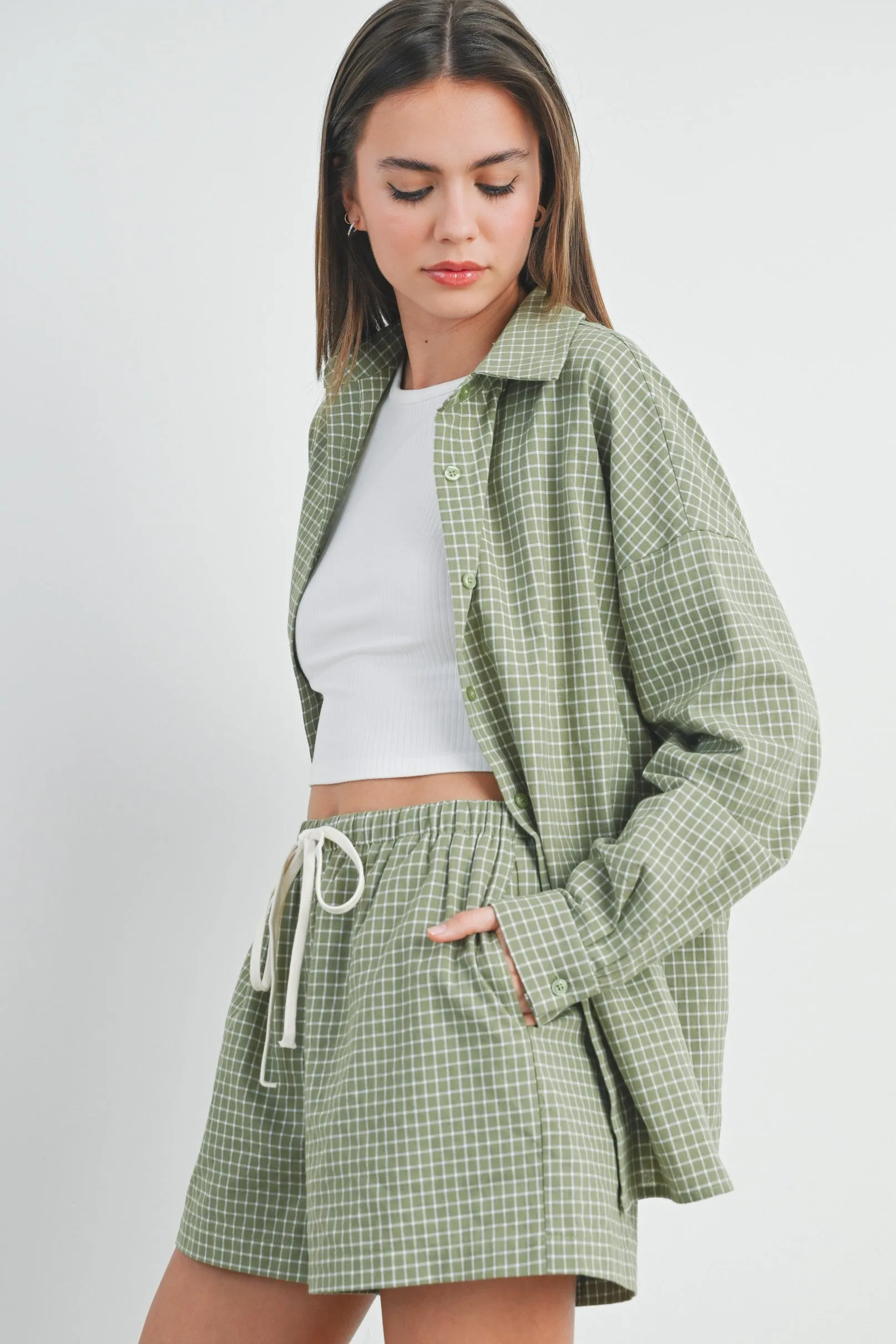 Olive Checker Plaid Button Down Shirt sold by Pinkblush product image thumbnail 2