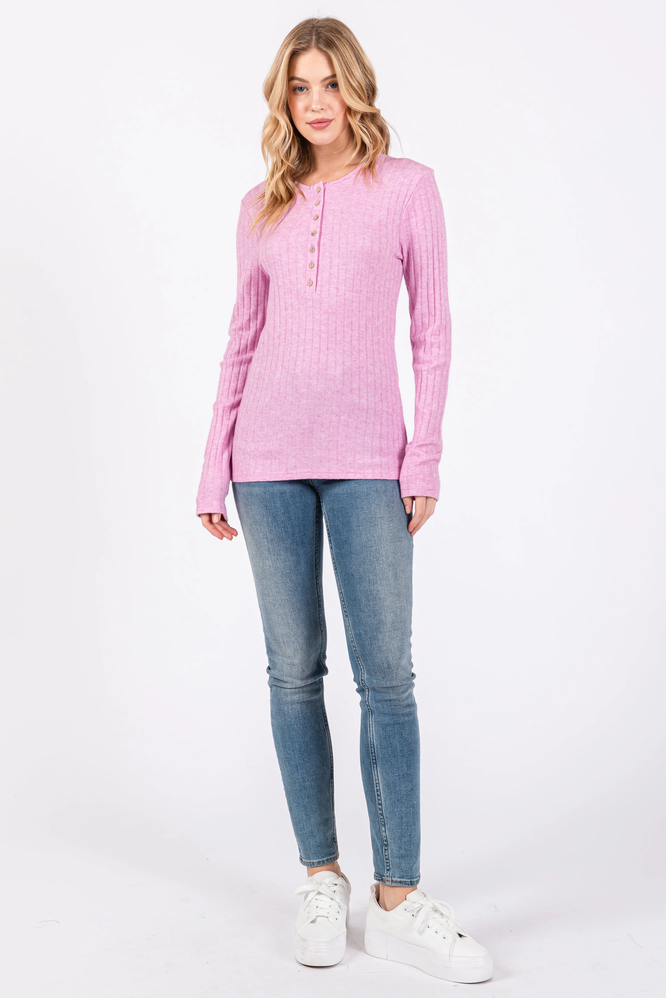 Pink Ribbed Knit Button Long Sleeve Top sold by Pinkblush product image thumbnail 4