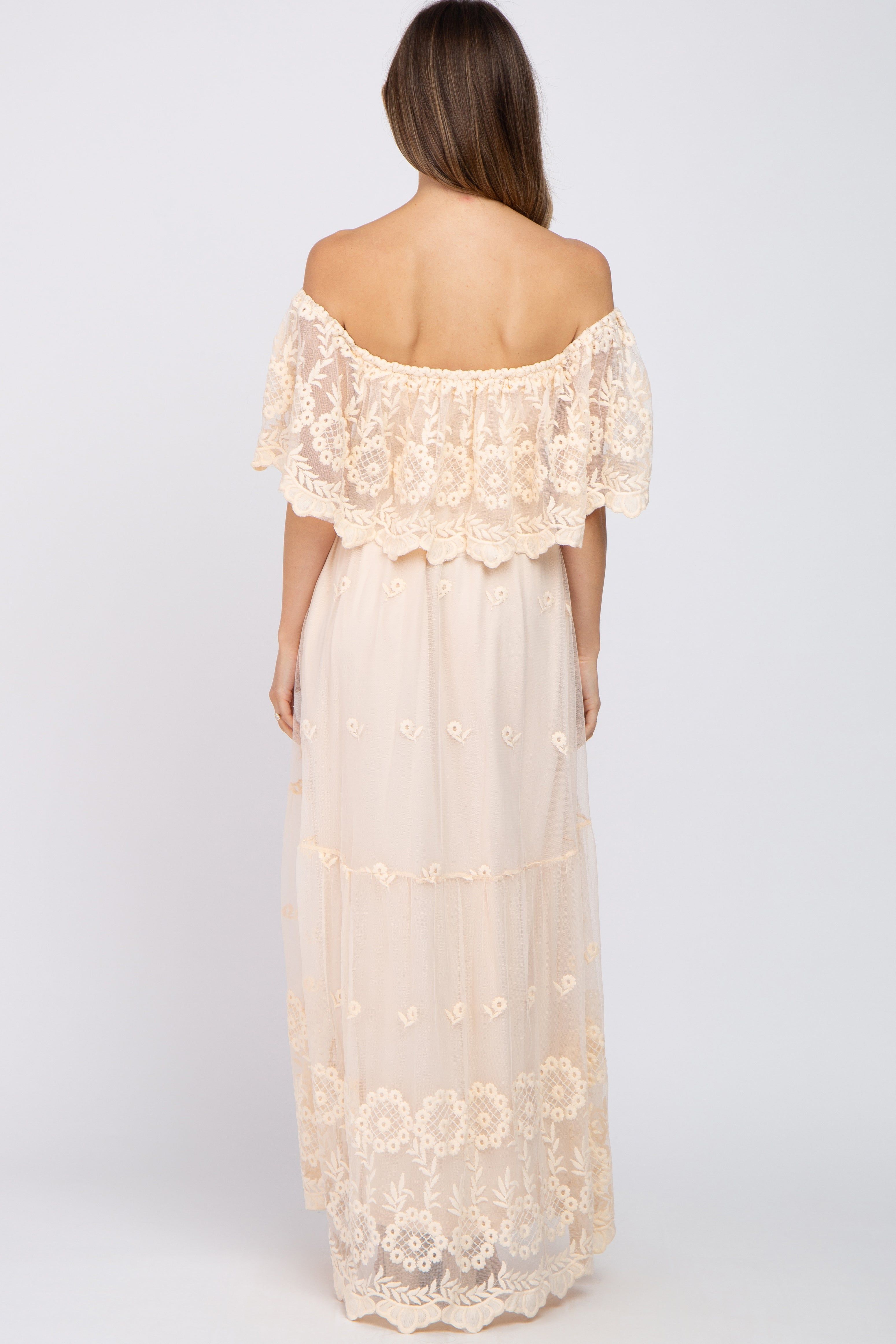 Beige Overlay Off Shoulder Maternity Maxi Dress sold by Pinkblush product image thumbnail 3