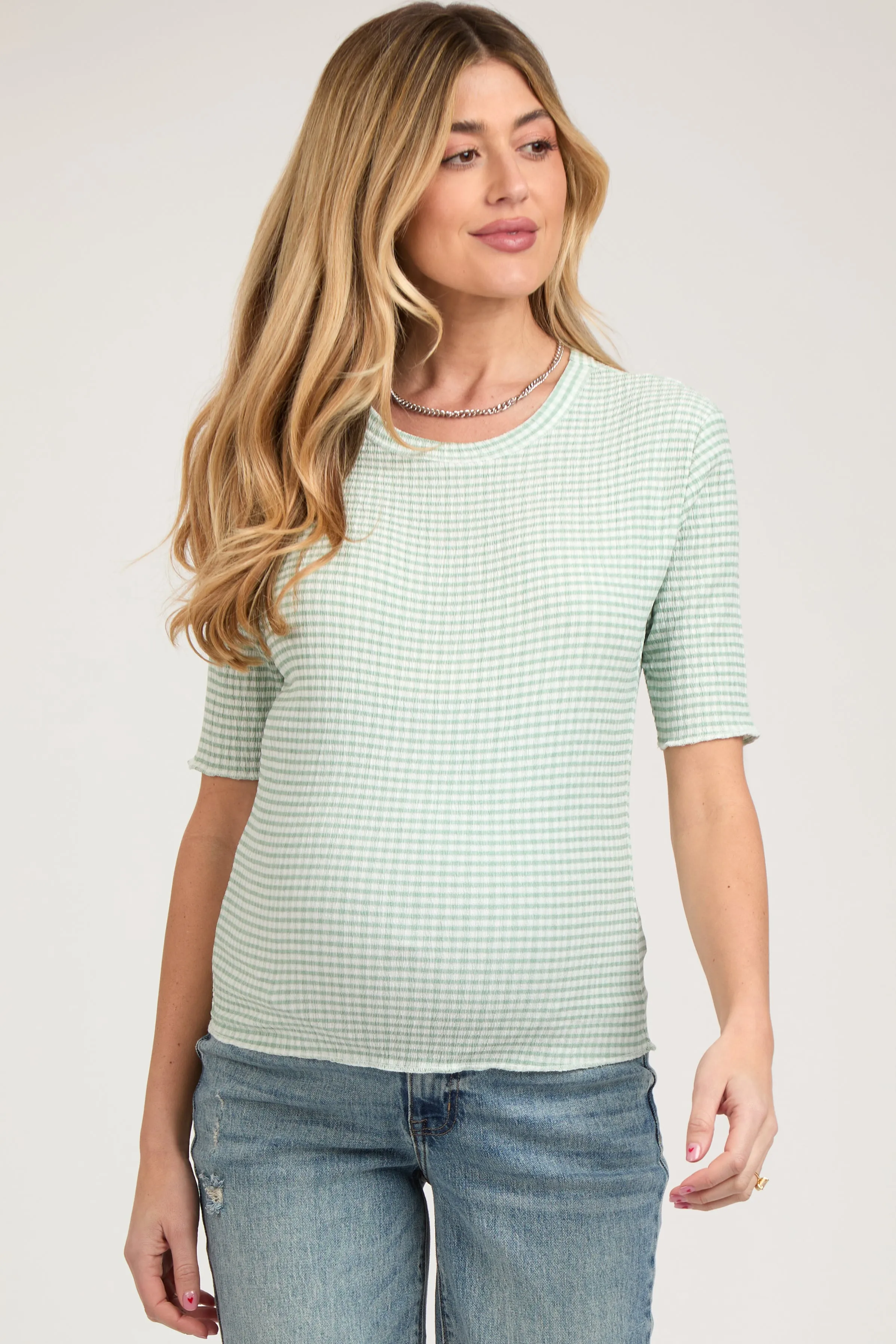 Mint Green Striped Short Sleeve Maternity Top sold by Pinkblush product image thumbnail 2