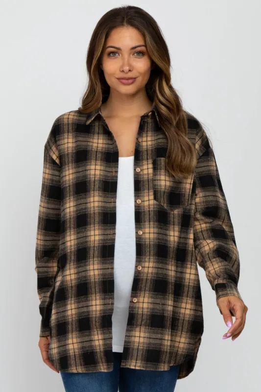 Taupe Black Plaid Button Down Maternity Top sold by Pinkblush