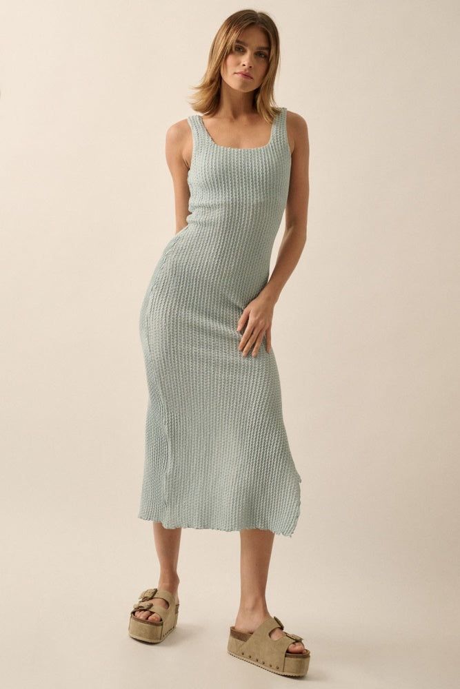 Light Chambray Square-Neck Woven Midi Dress sold by Pinkblush product image thumbnail 3
