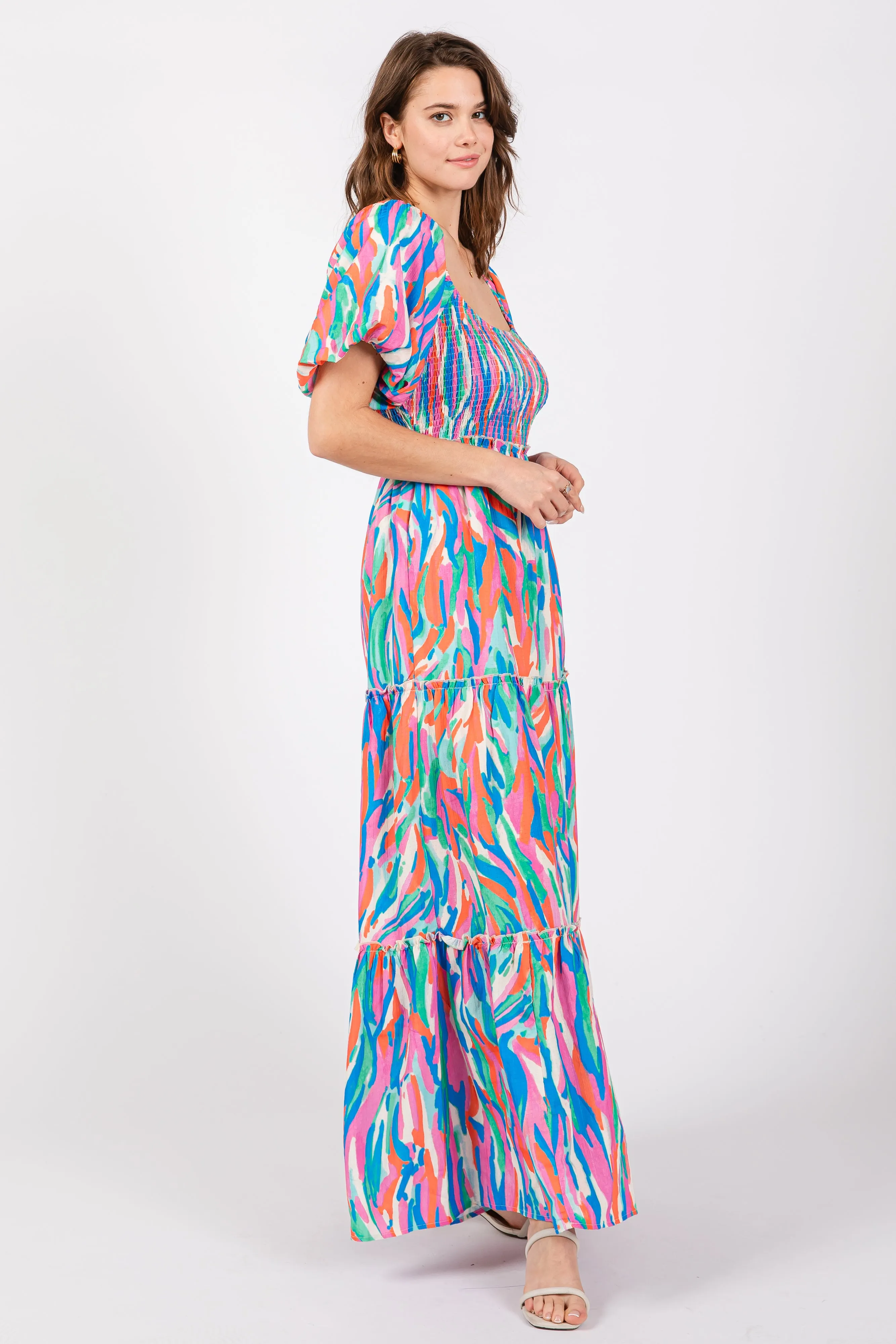 Blue Multi Color Print Puff Sleeve Maxi Dress sold by Pinkblush product image thumbnail 3