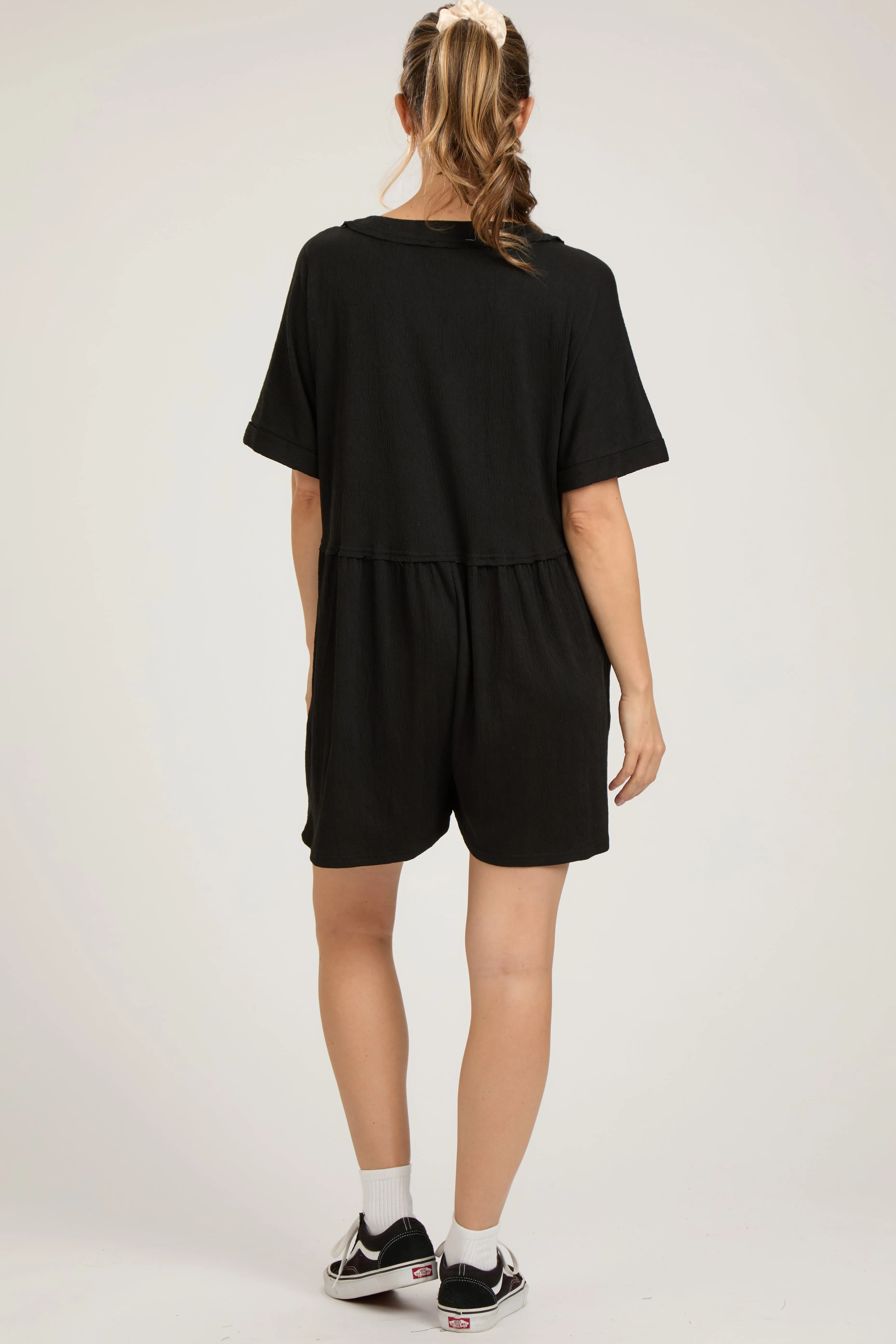 Black Button Down Maternity Romper sold by Pinkblush product image thumbnail 3