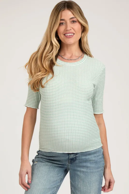 Mint Green Striped Short Sleeve Maternity Top sold by Pinkblush