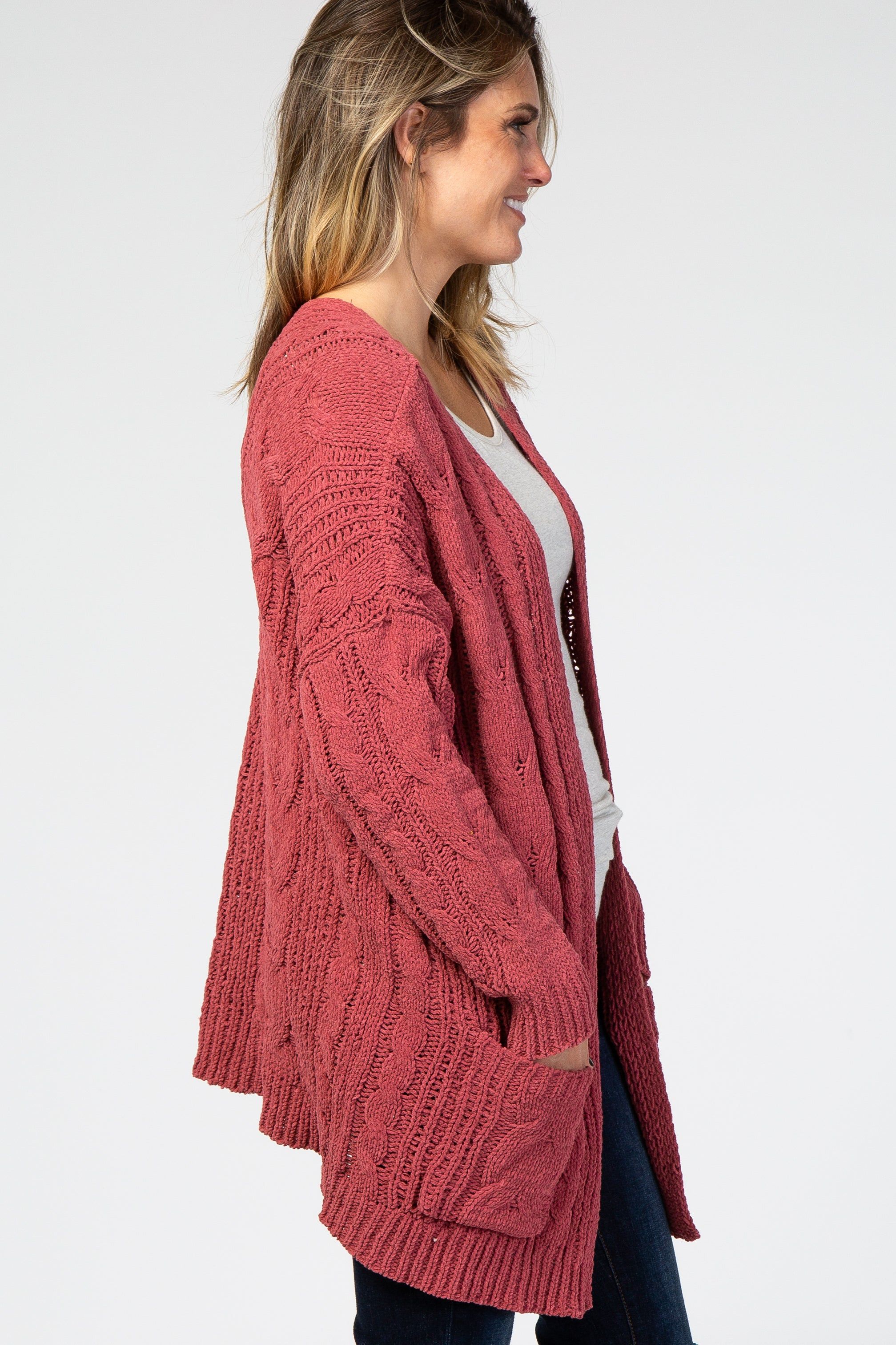 Mauve Cable Knit Cardigan sold by Pinkblush product image thumbnail 2