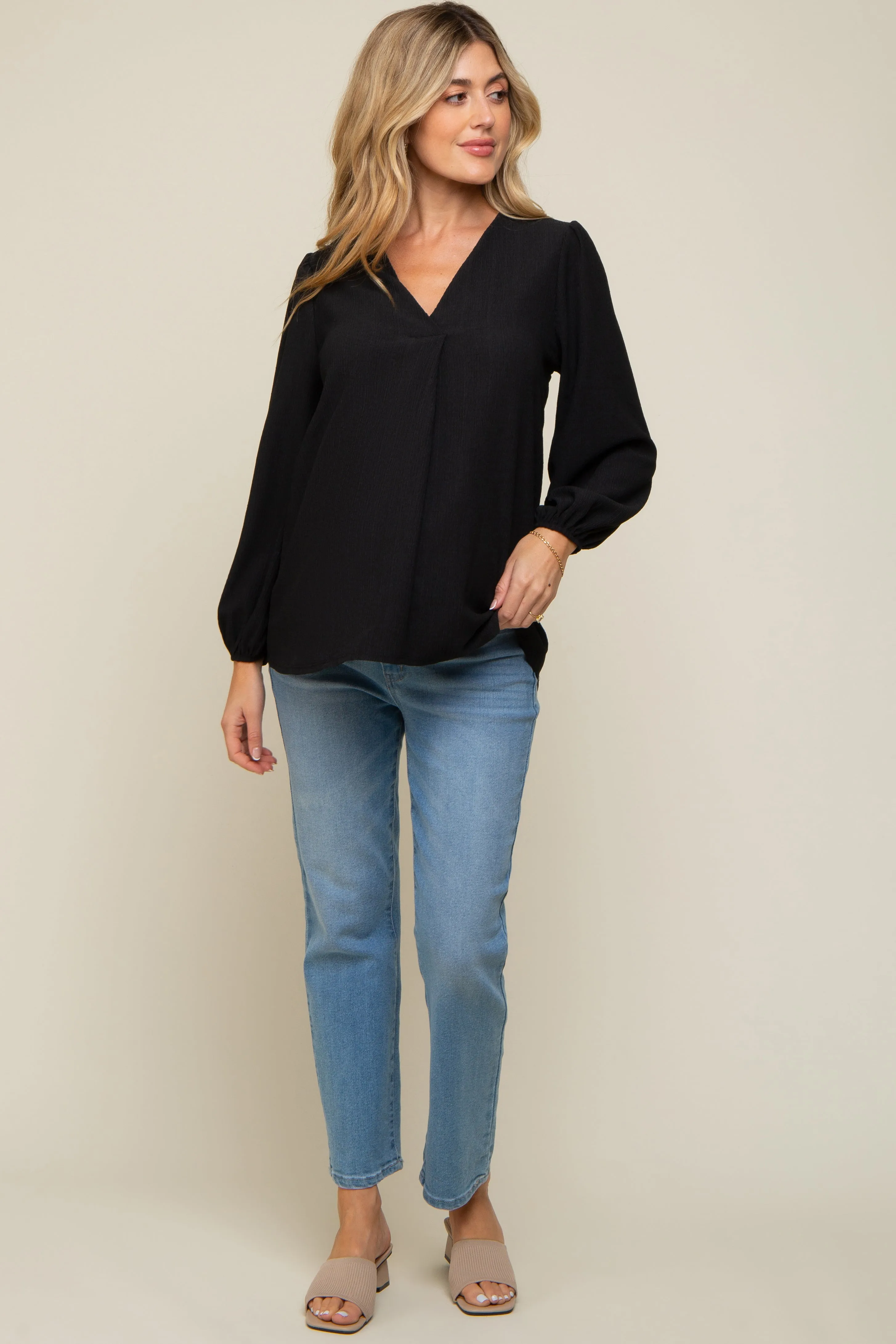 Black Textured Long Sleeve Maternity Blouse sold by Pinkblush product image thumbnail 5