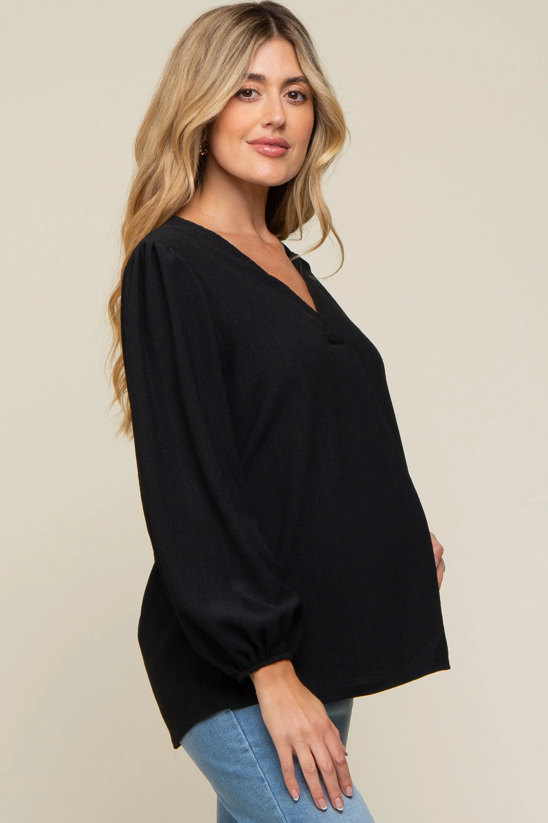 Black Textured Long Sleeve Maternity Blouse sold by Pinkblush product image thumbnail 2