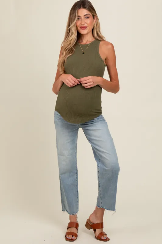 Light Blue Distressed Hem Maternity Straight Leg Jeans sold by Pinkblush