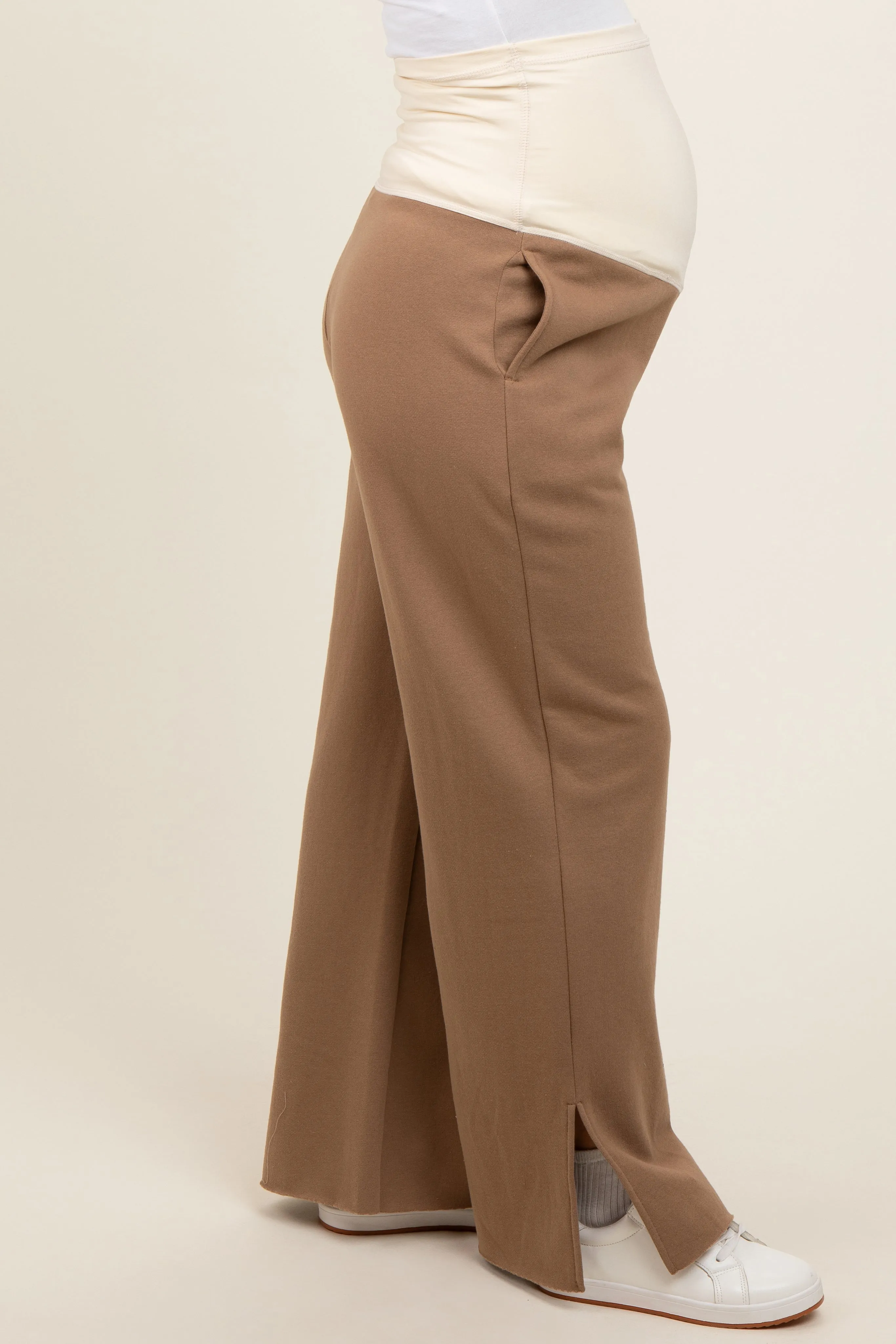 Brown Soft Wide Leg Side Slit Maternity Sweatpants sold by Pinkblush product image thumbnail 3