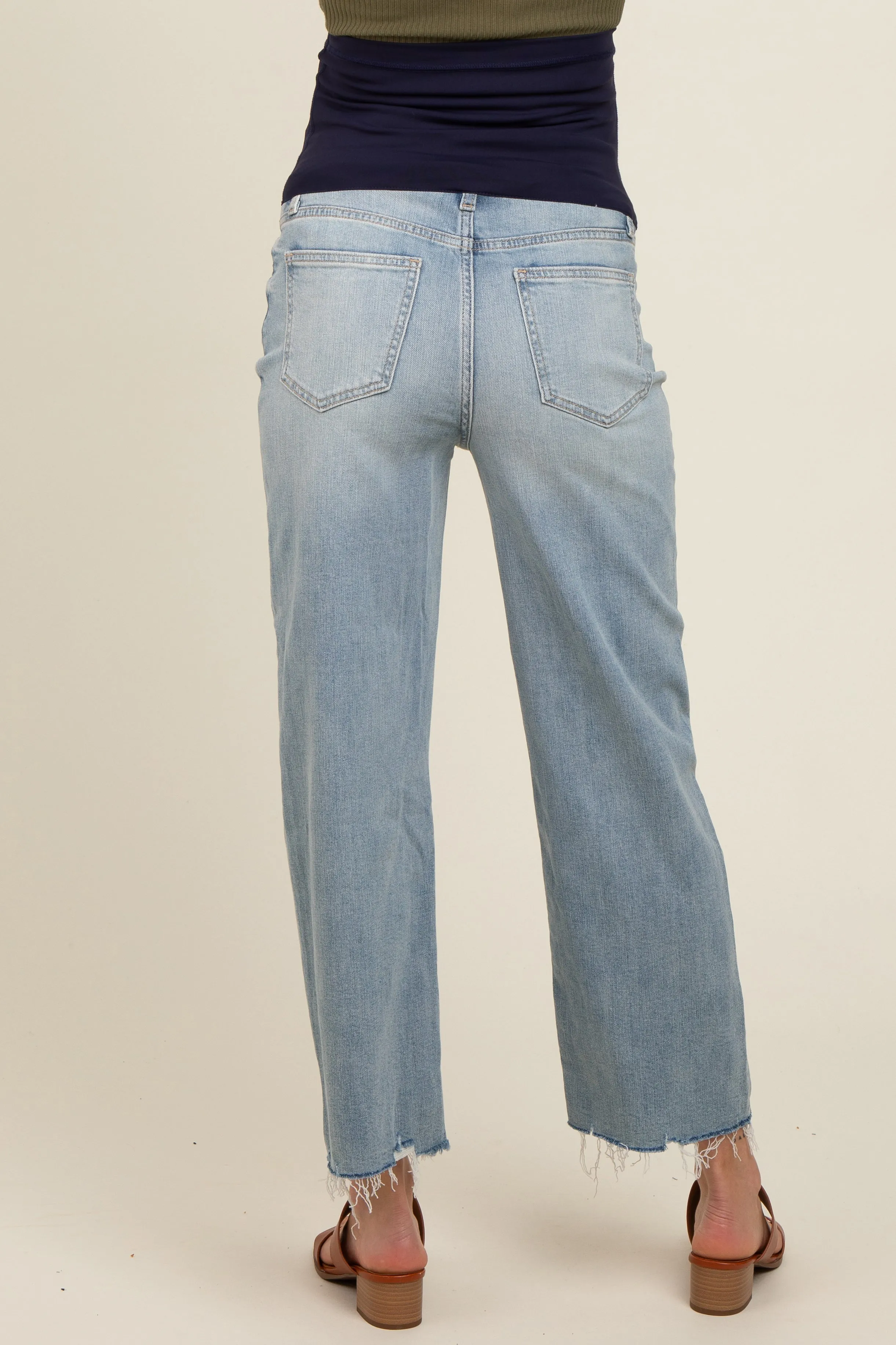 Light Blue Distressed Hem Maternity Straight Leg Jeans sold by Pinkblush product image thumbnail 5