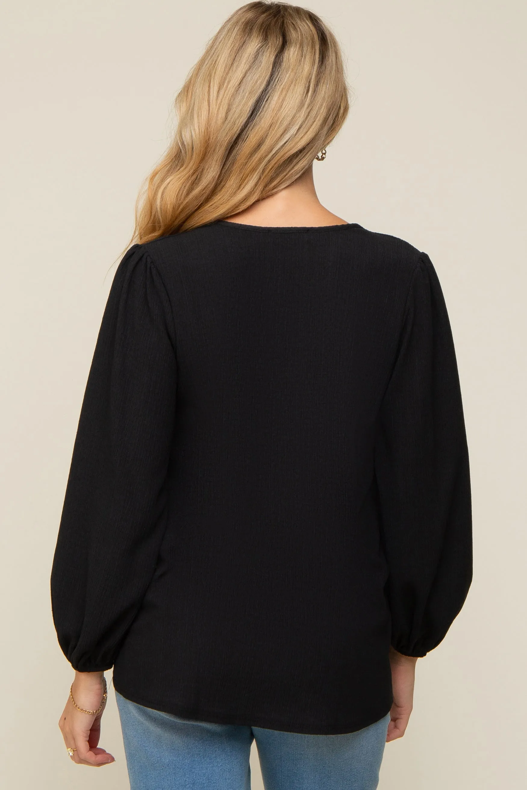 Black Textured Long Sleeve Maternity Blouse sold by Pinkblush product image thumbnail 3