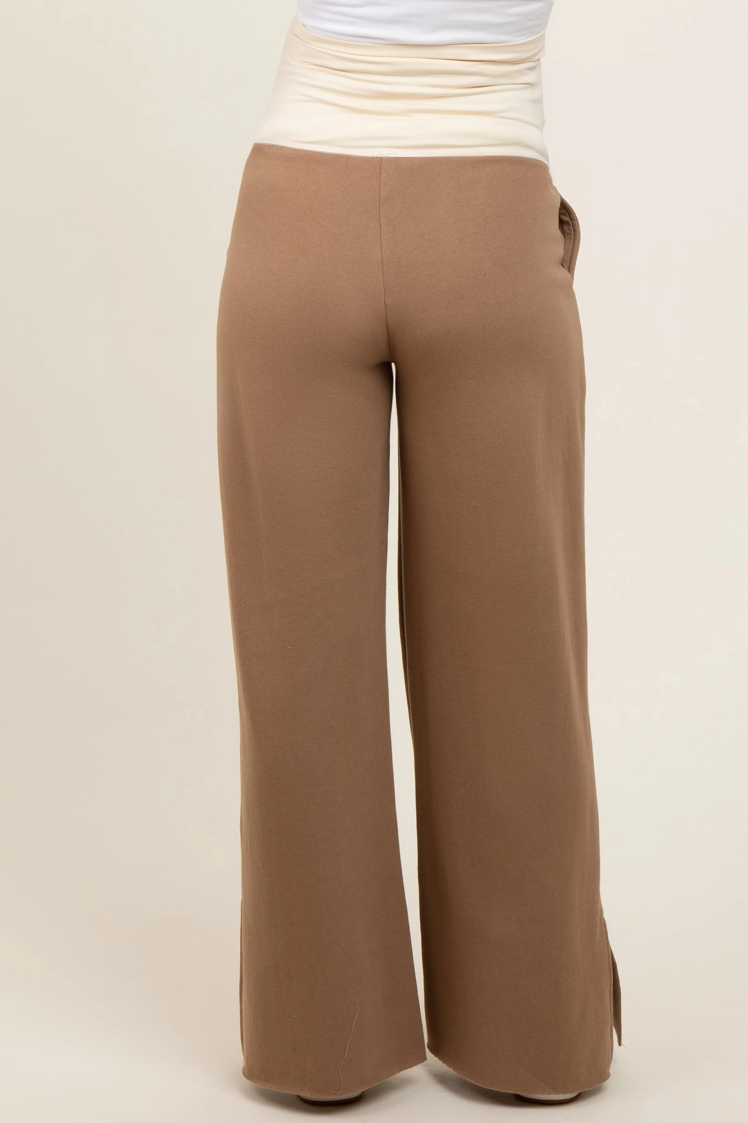 Brown Soft Wide Leg Side Slit Maternity Sweatpants sold by Pinkblush product image thumbnail 4