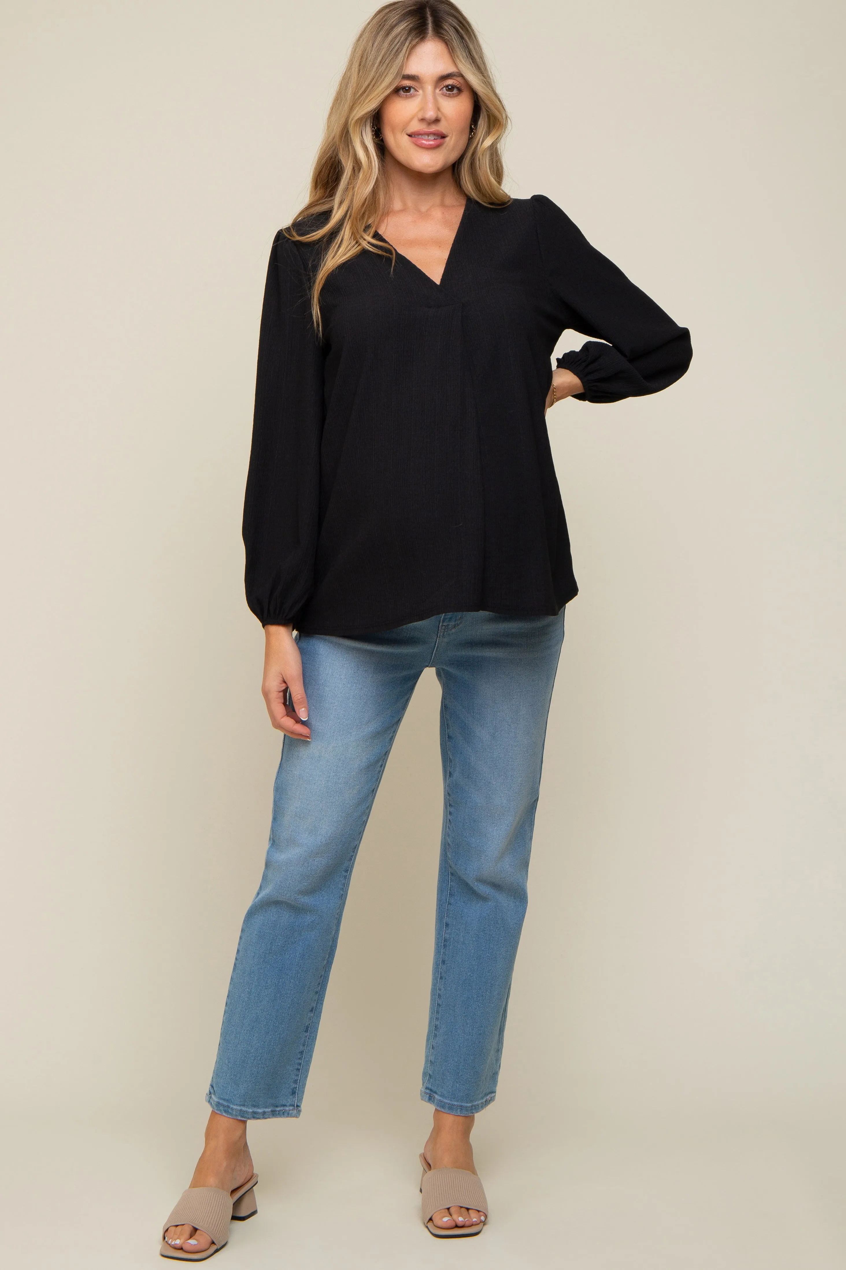 Black Textured Long Sleeve Maternity Blouse sold by Pinkblush product image thumbnail 4