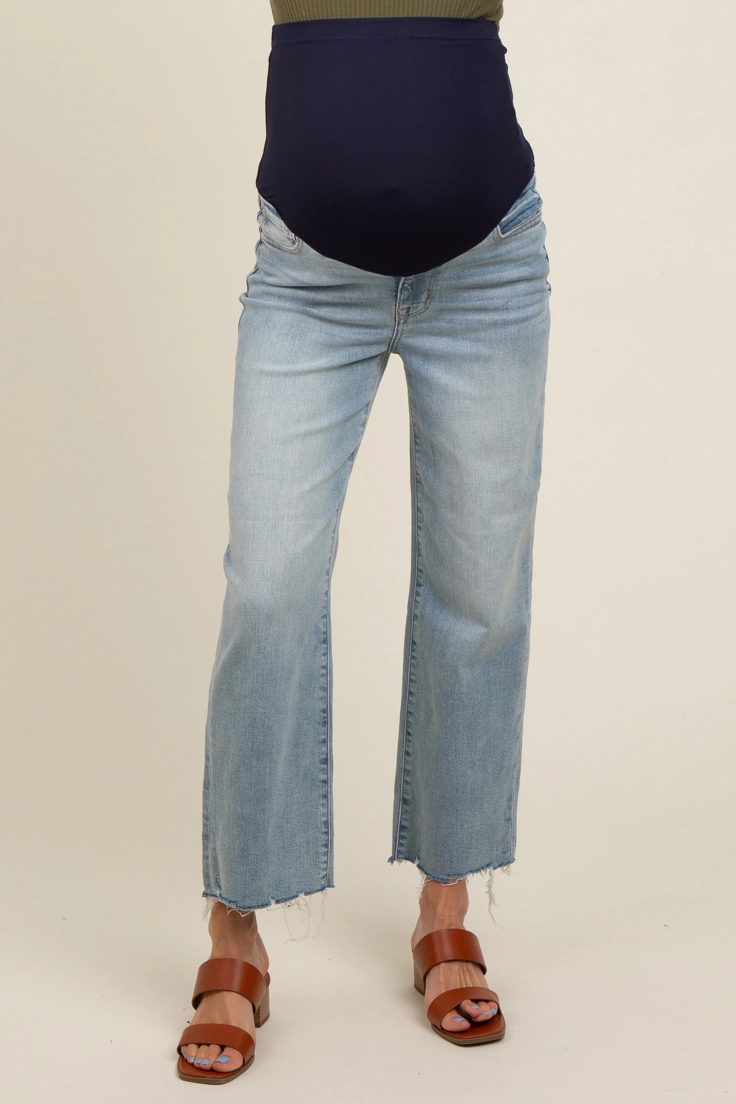 Light Blue Distressed Hem Maternity Straight Leg Jeans sold by Pinkblush product image thumbnail 3