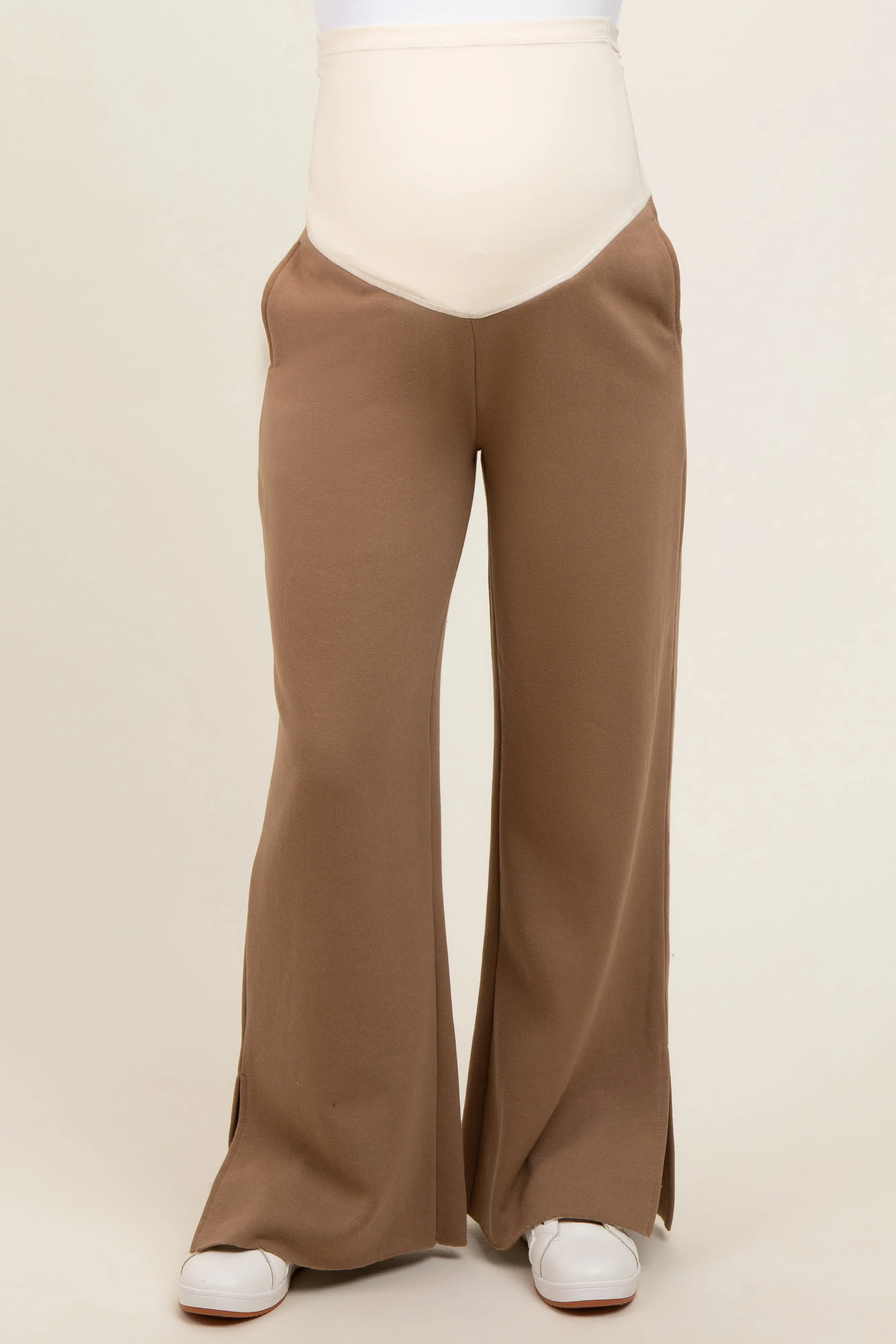 Brown Soft Wide Leg Side Slit Maternity Sweatpants sold by Pinkblush product image thumbnail 2