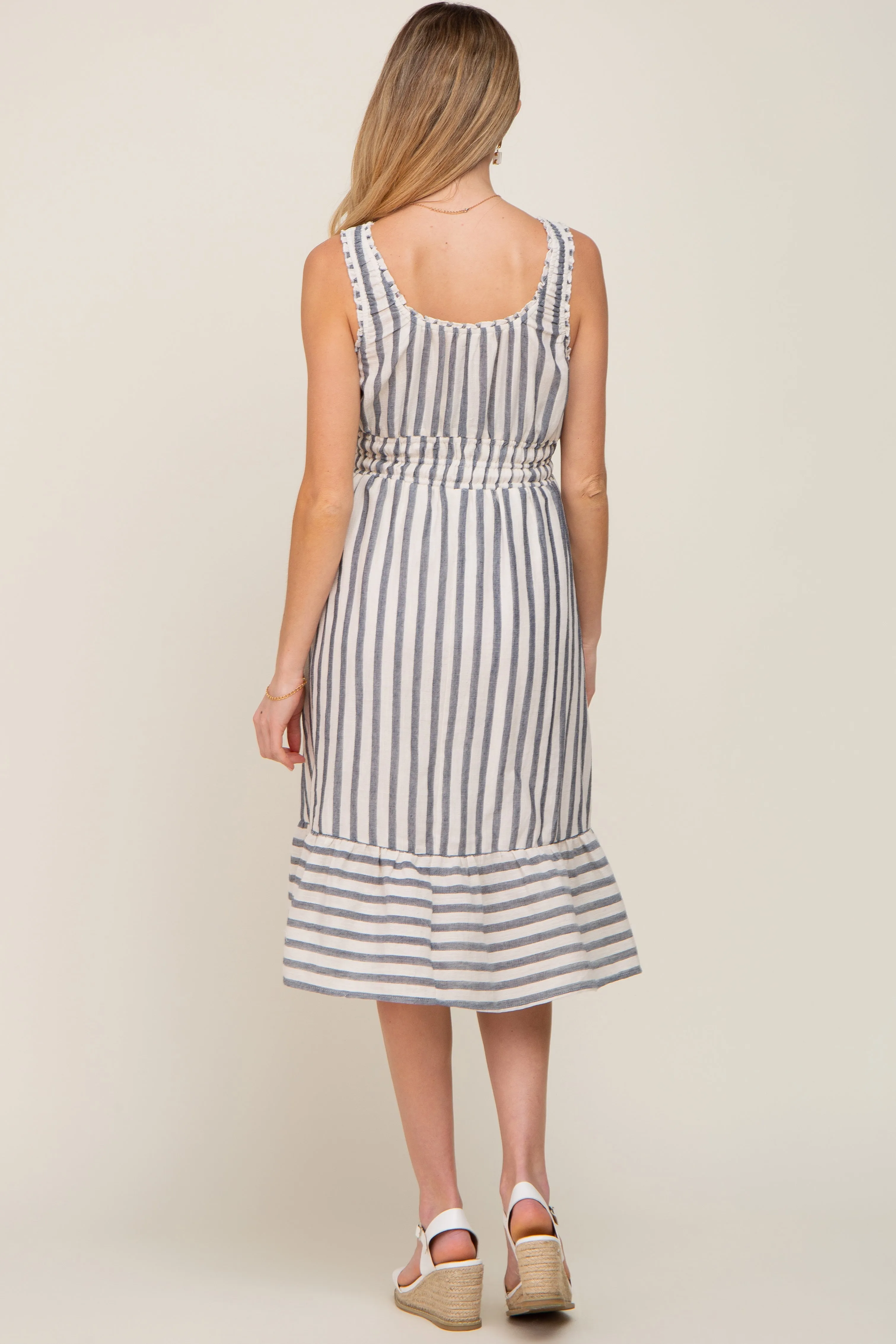Blue Striped Sleeveless Ruffle Hem Maternity Midi Dress sold by Pinkblush product image thumbnail 4