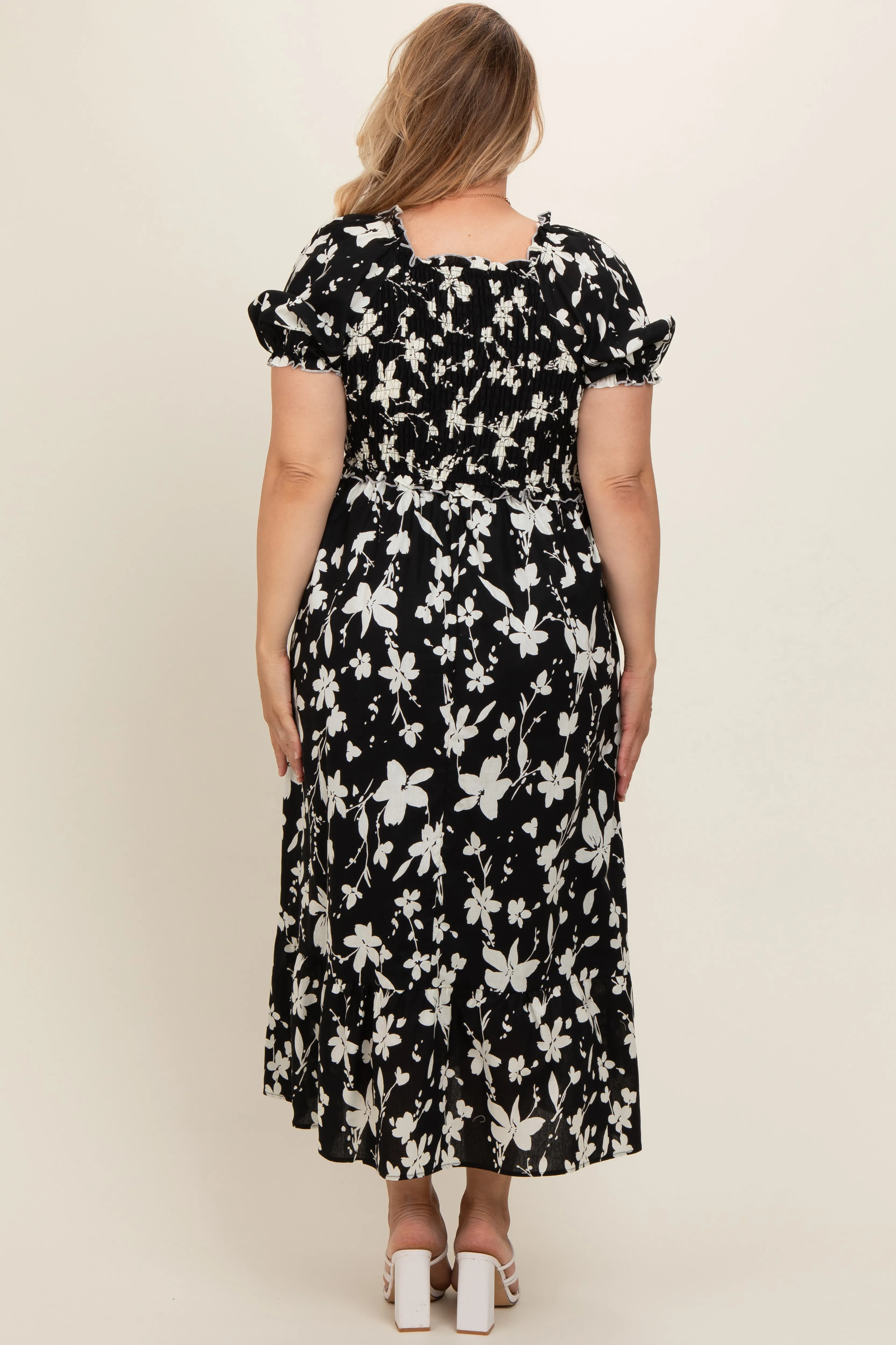 Cream Floral Puff Sleeve Maternity Plus Midi Dress sold by Pinkblush product image thumbnail 3