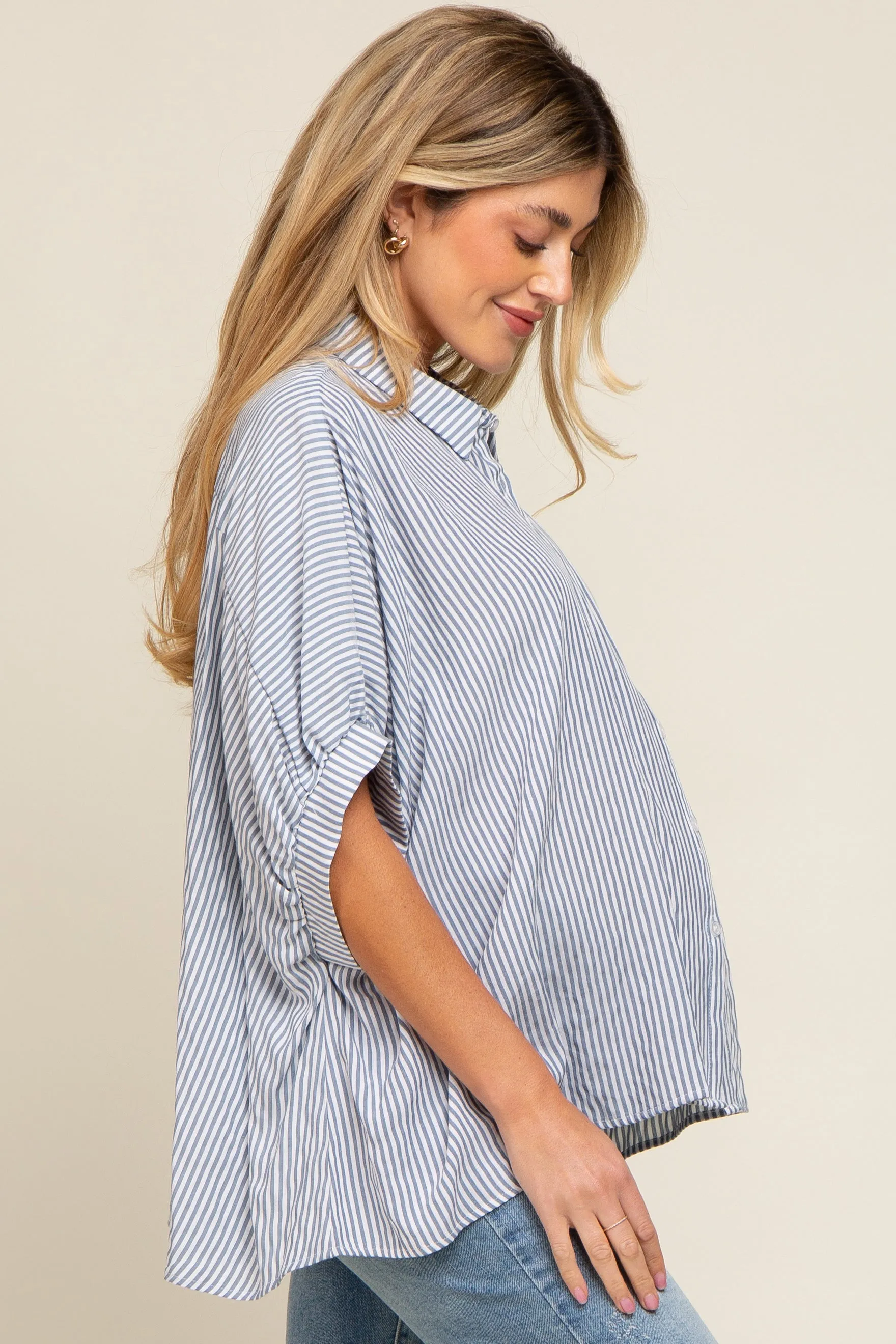 Navy Striped Dolman Button Down Maternity Top sold by Pinkblush product image thumbnail 3