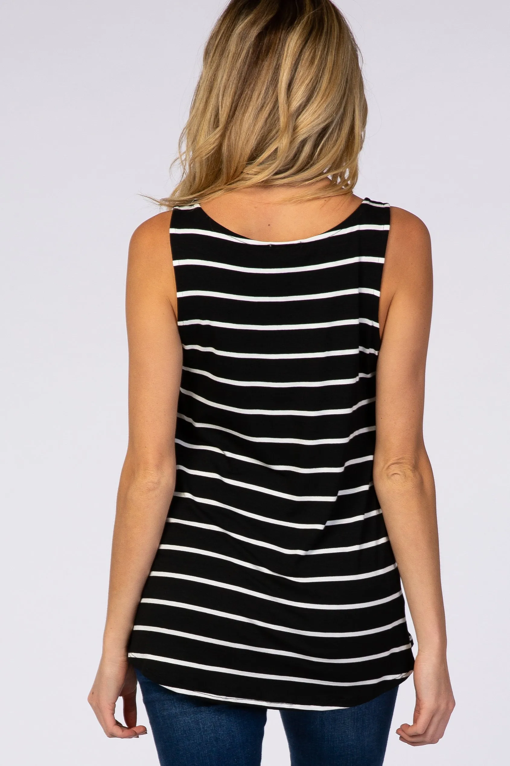 Black Striped Round Neck Maternity Tank Top sold by Pinkblush product image thumbnail 3