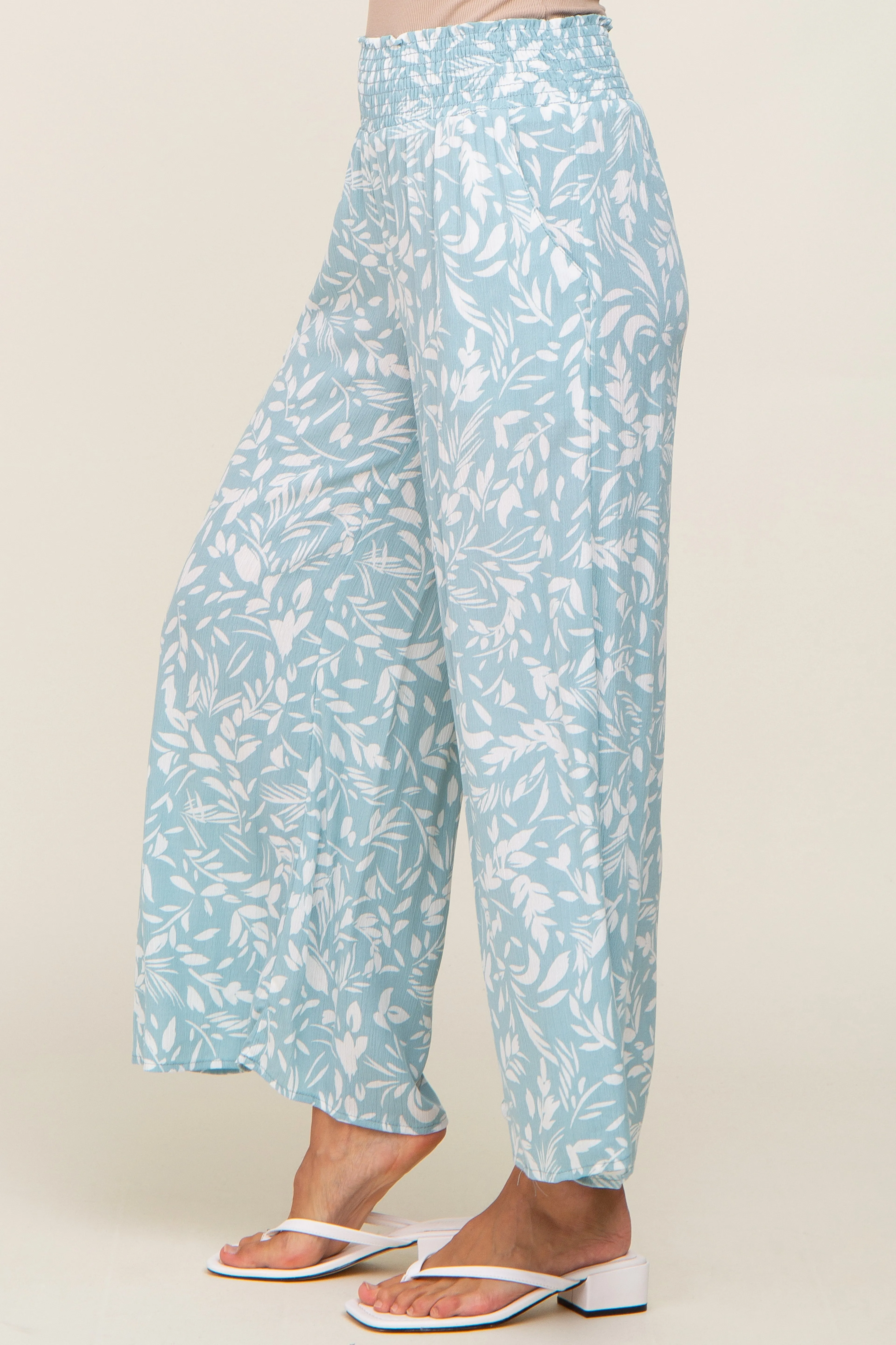 Light Blue Leaf Print Wide Leg Pants sold by Pinkblush product image thumbnail 3