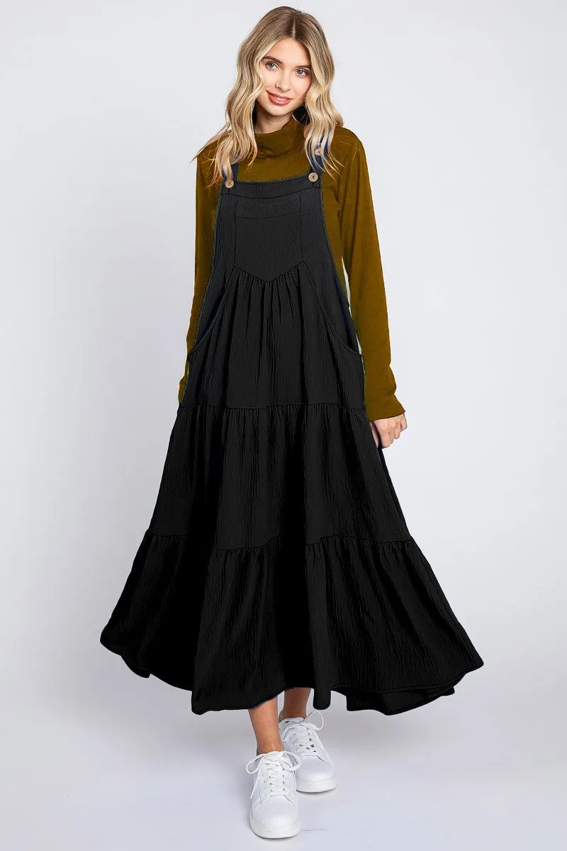 Black Button Sling Tiered Maternity Midi Dress sold by Pinkblush product image thumbnail 4