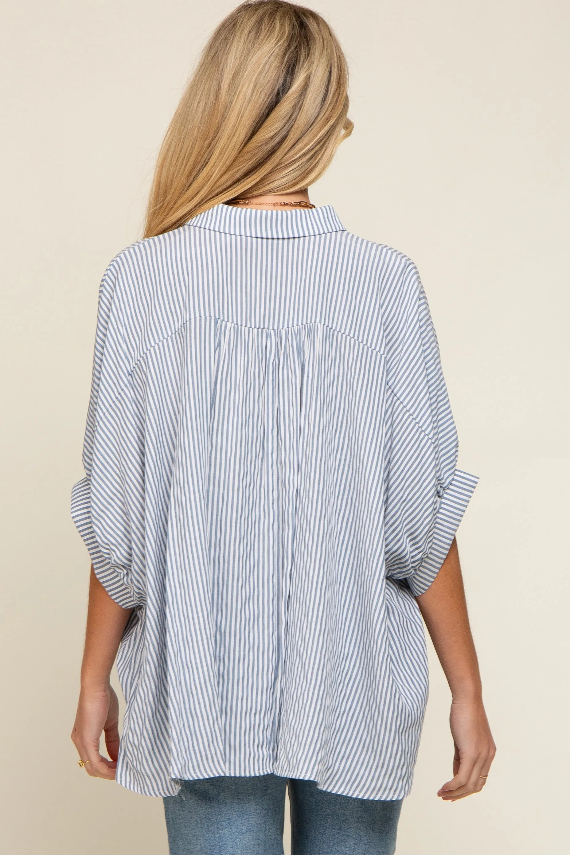 Navy Striped Dolman Button Down Maternity Top sold by Pinkblush product image thumbnail 4