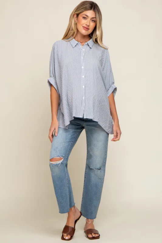 Navy Striped Dolman Button Down Maternity Top sold by Pinkblush