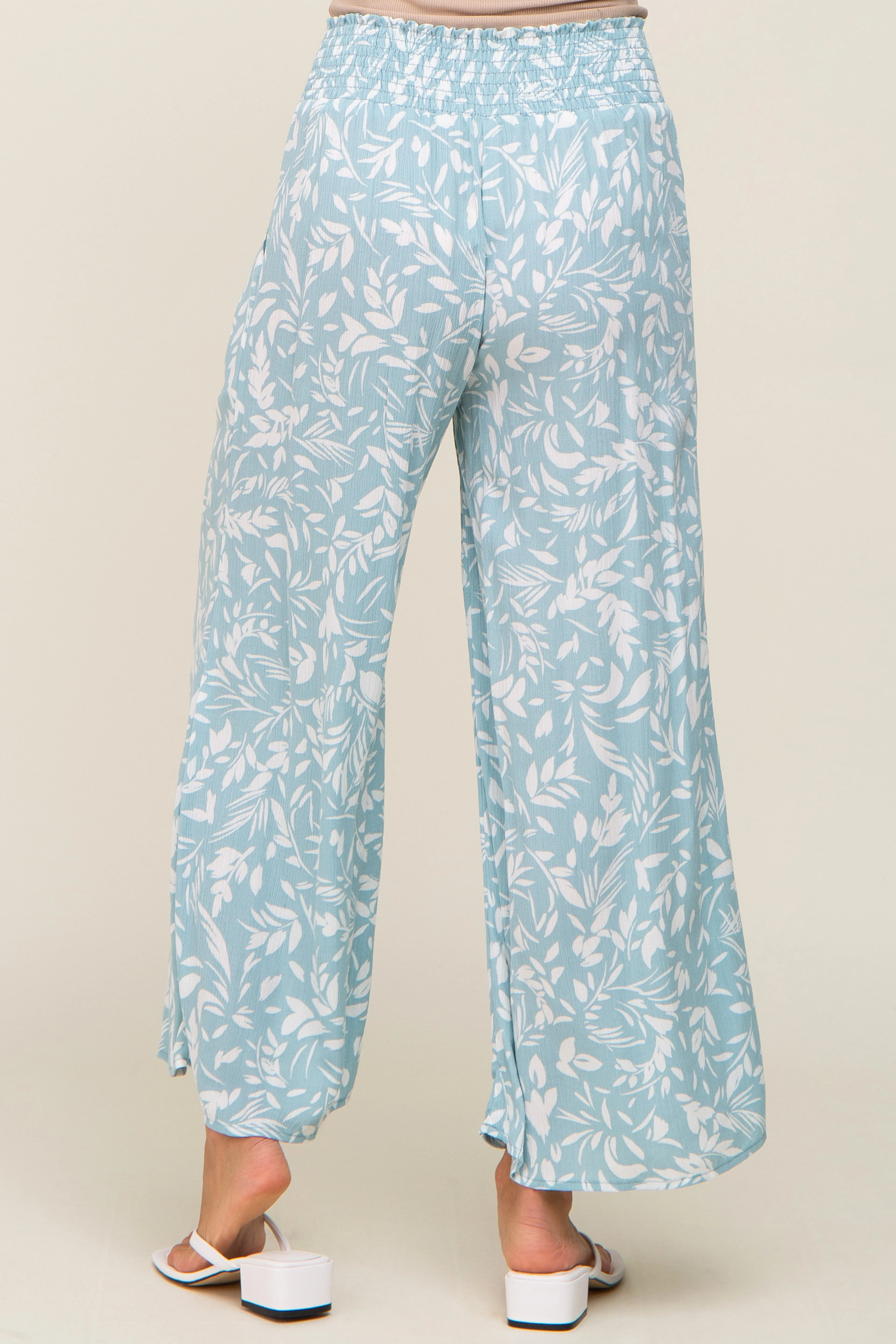 Light Blue Leaf Print Wide Leg Pants sold by Pinkblush product image thumbnail 4