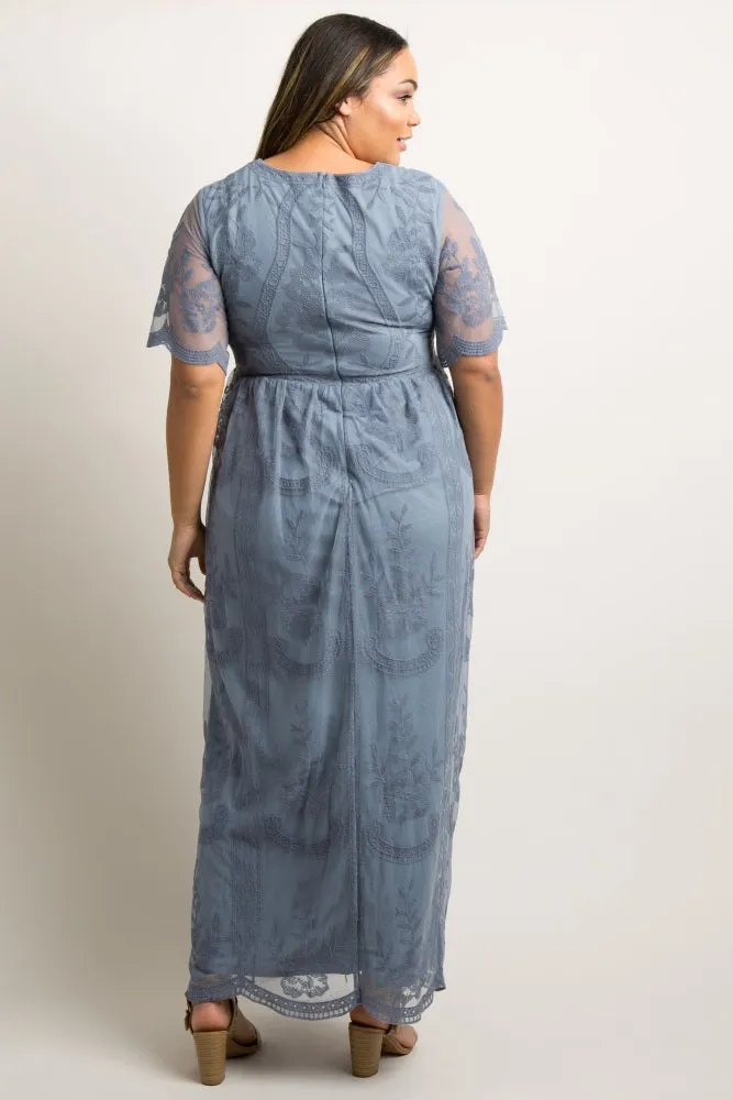 PinkBlush Blue Lace Mesh Overlay Plus Maternity Maxi Dress sold by Pinkblush product image thumbnail 4