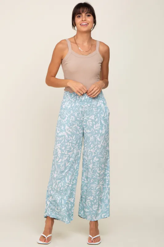 Light Blue Leaf Print Wide Leg Pants sold by Pinkblush