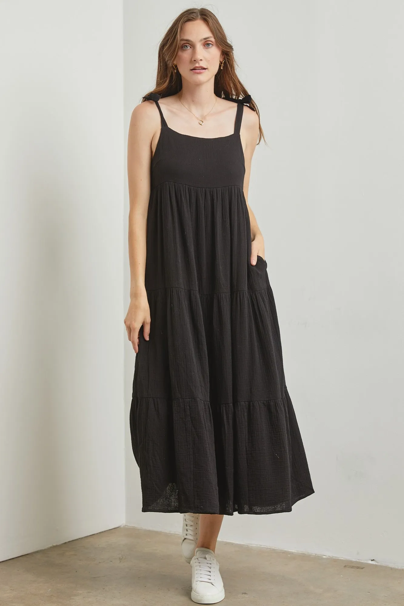Black Sleeveless Tiered Maxi Dress sold by Pinkblush