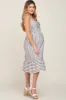 Blue Striped Sleeveless Ruffle Hem Maternity Midi Dress sold by Pinkblush