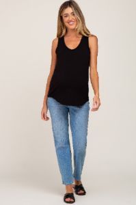 Black Scoop Neck Maternity Tank Top sold by Pinkblush
