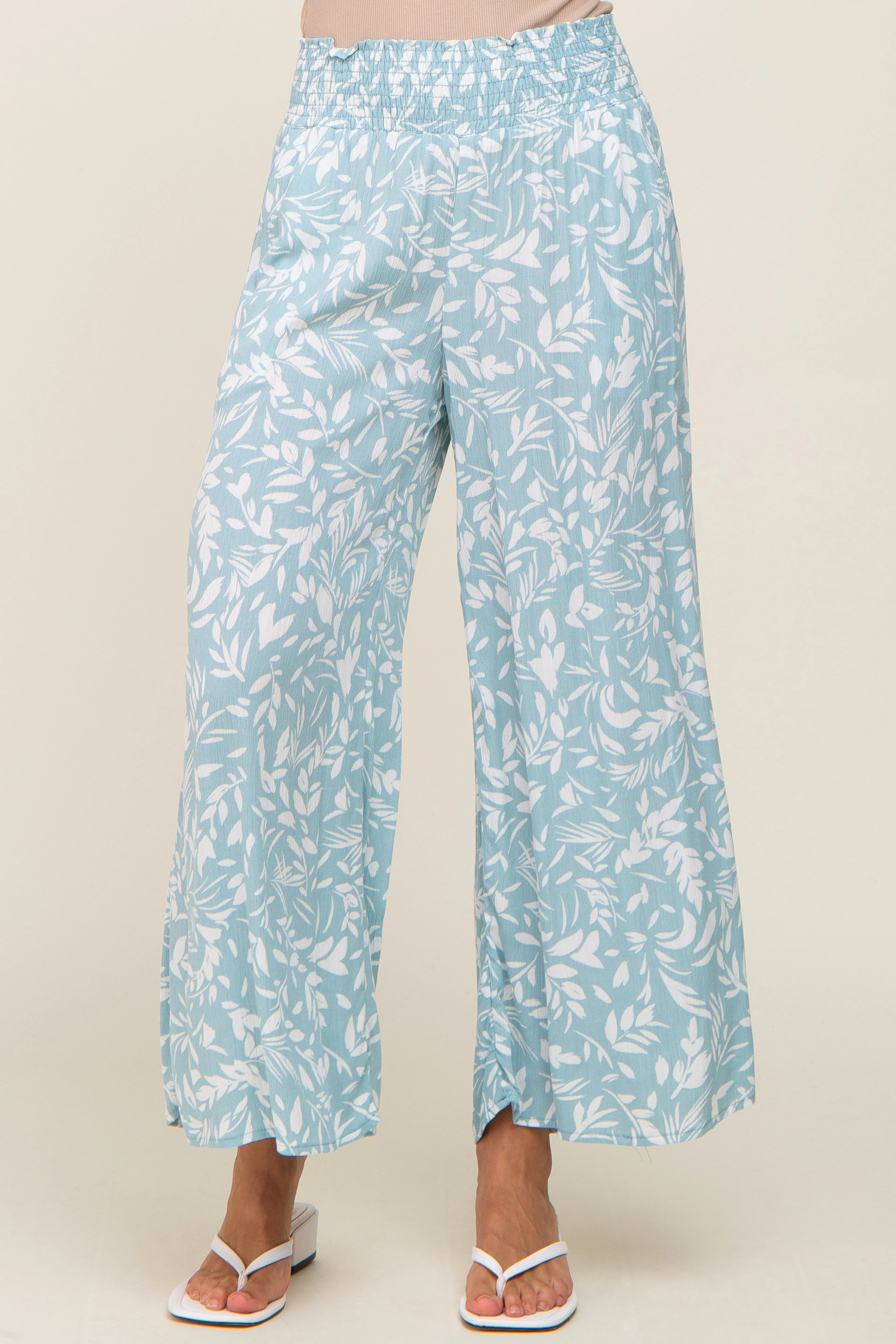 Light Blue Leaf Print Wide Leg Pants sold by Pinkblush product image thumbnail 2